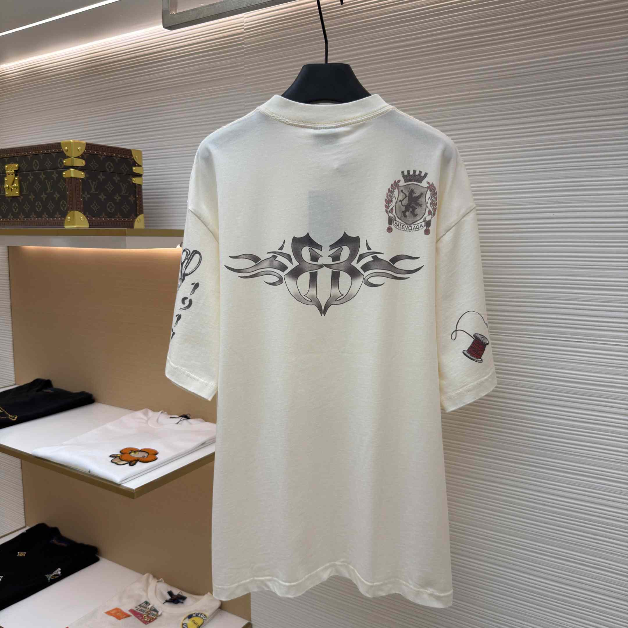 Balenciaga Tattoo Medium Fit T-shirt In Cream - FashionPlug