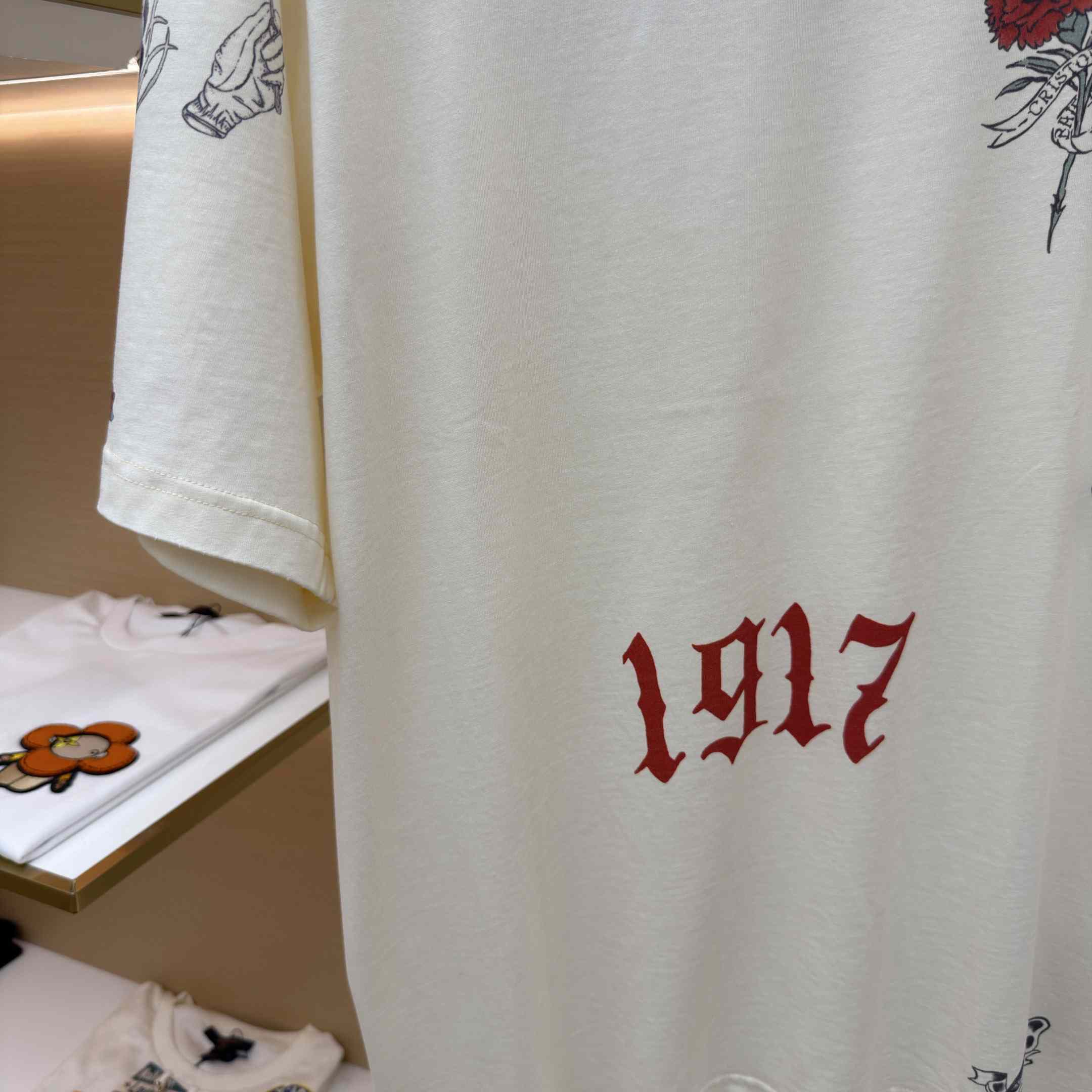 Balenciaga Tattoo Medium Fit T-shirt In Cream - FashionPlug