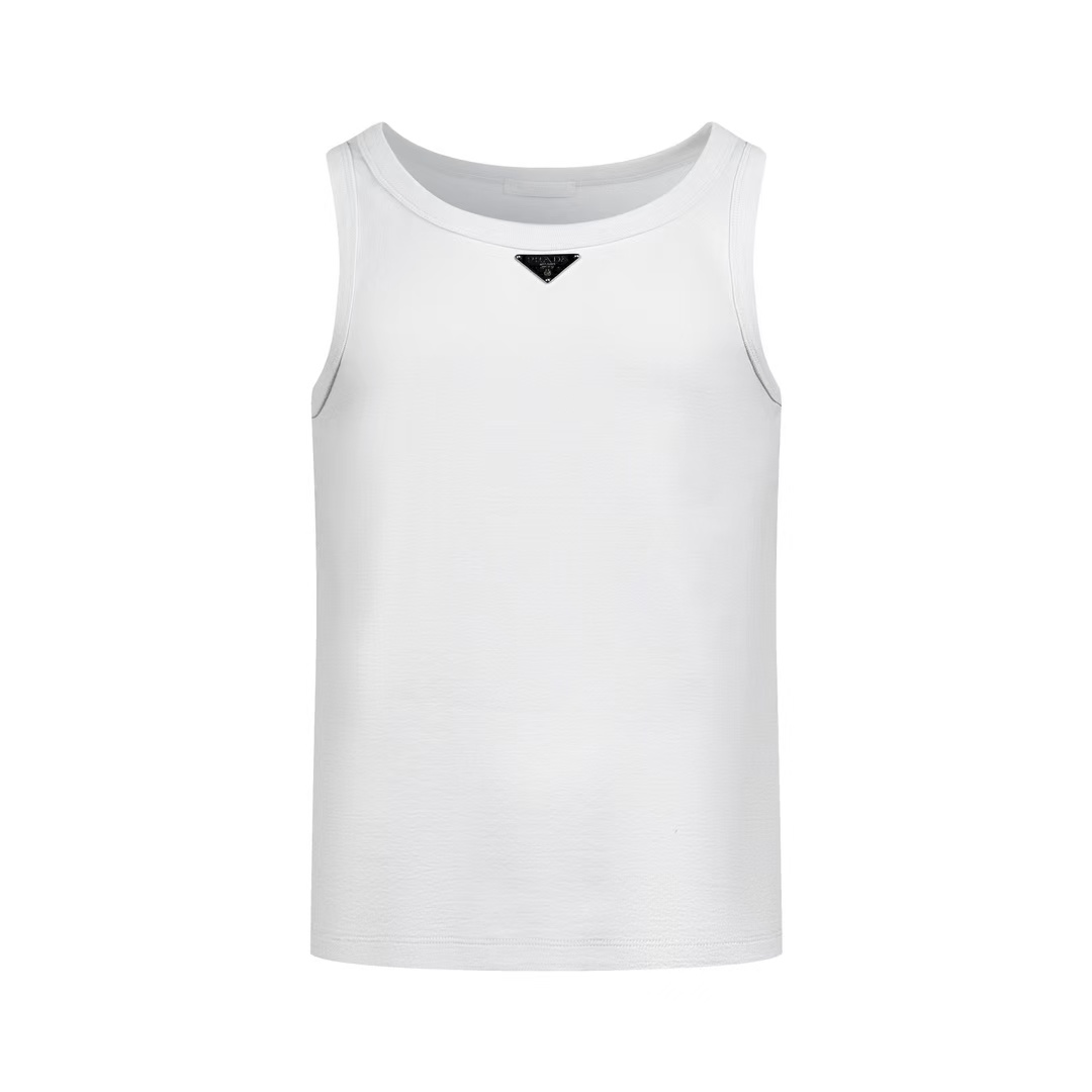 Prada Men's Black Logo Plaque Tank Top - FashionPlug