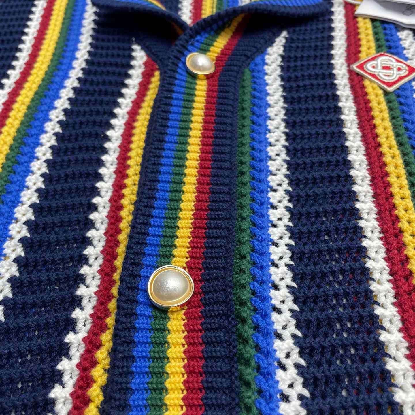Casablanca Crochet Short Sleeve Stripe Shirt Z6023 - FashionPlug