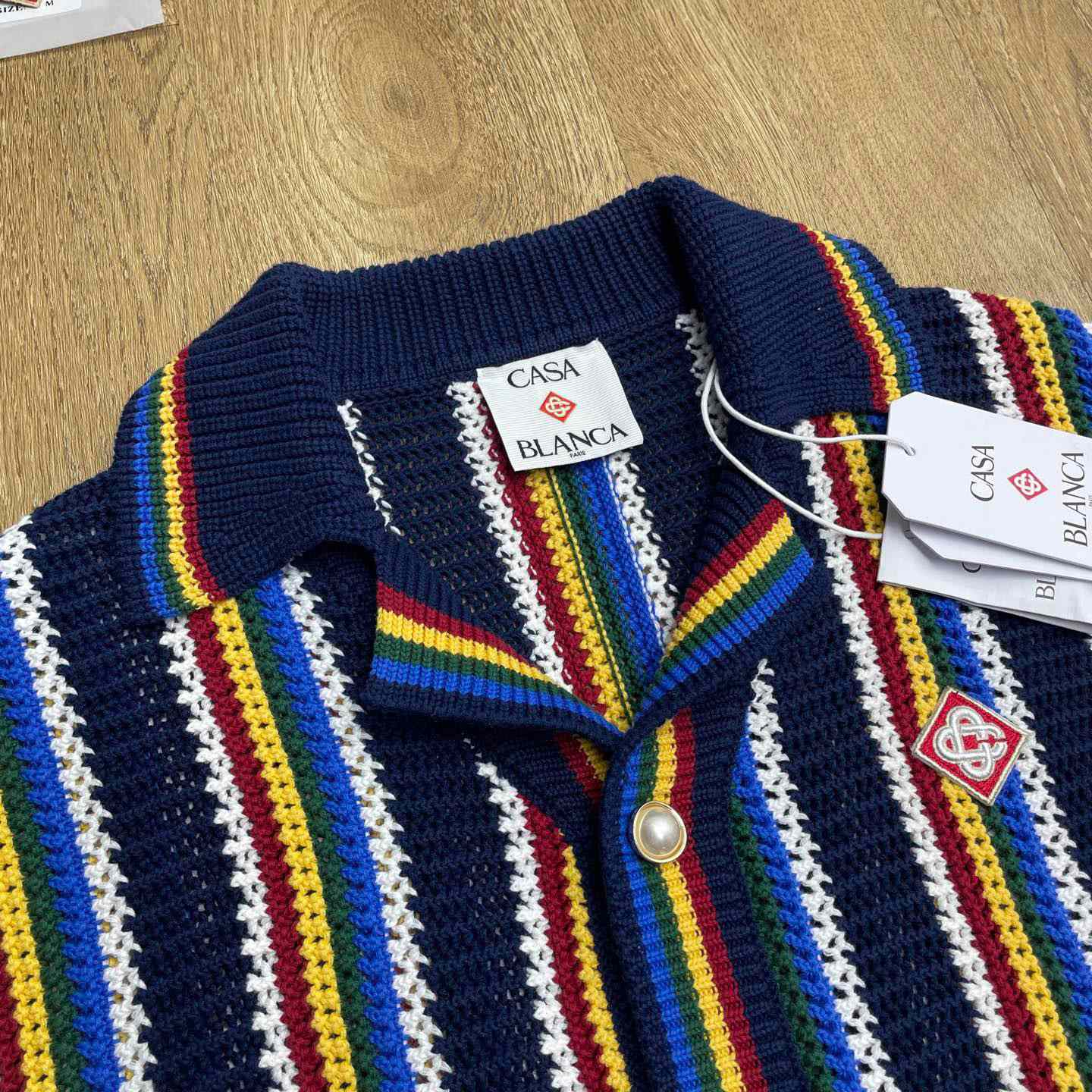 Casablanca Crochet Short Sleeve Stripe Shirt Z6023 - FashionPlug