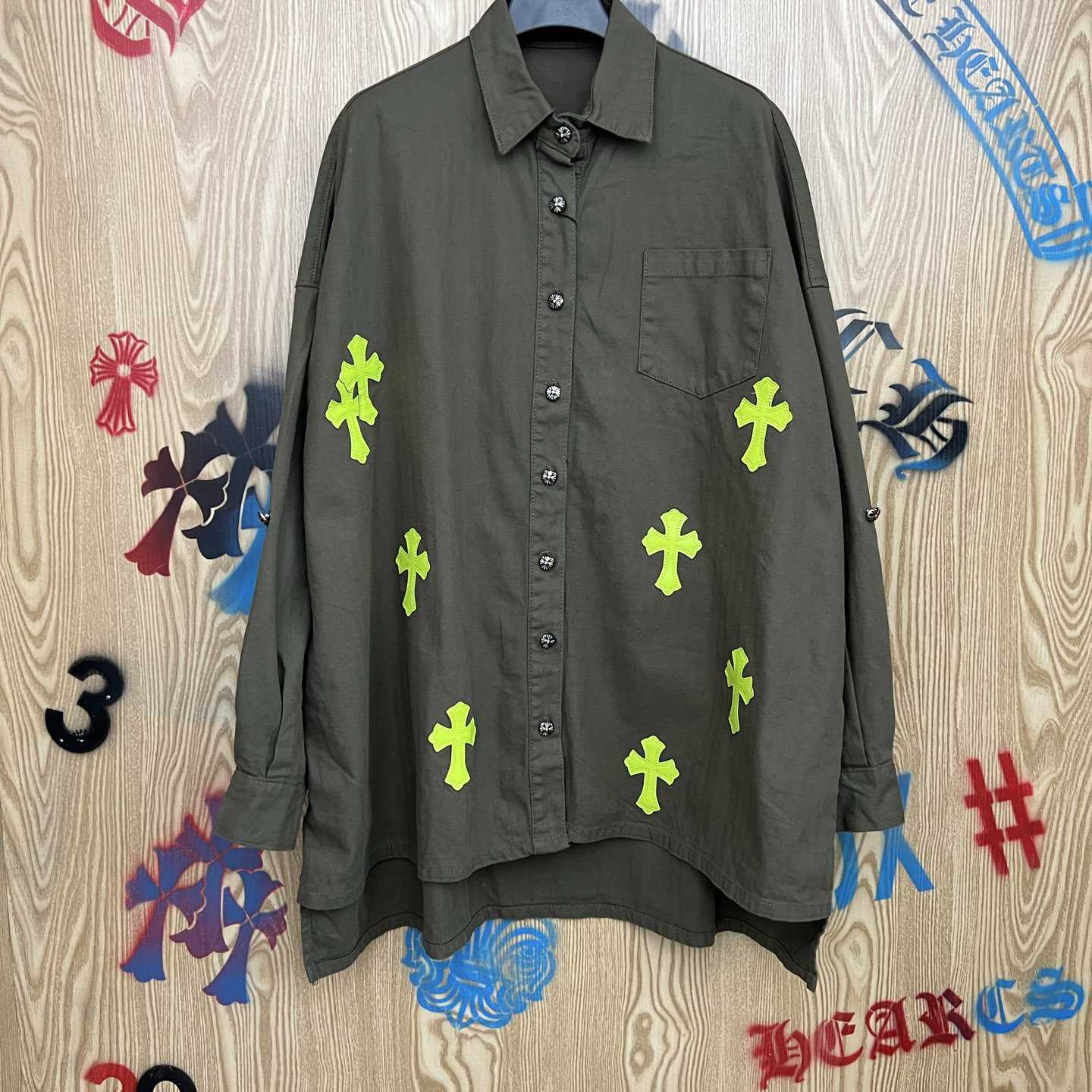 Chrome Hearts  Oversized Cross Patch Shirt - FashionPlug