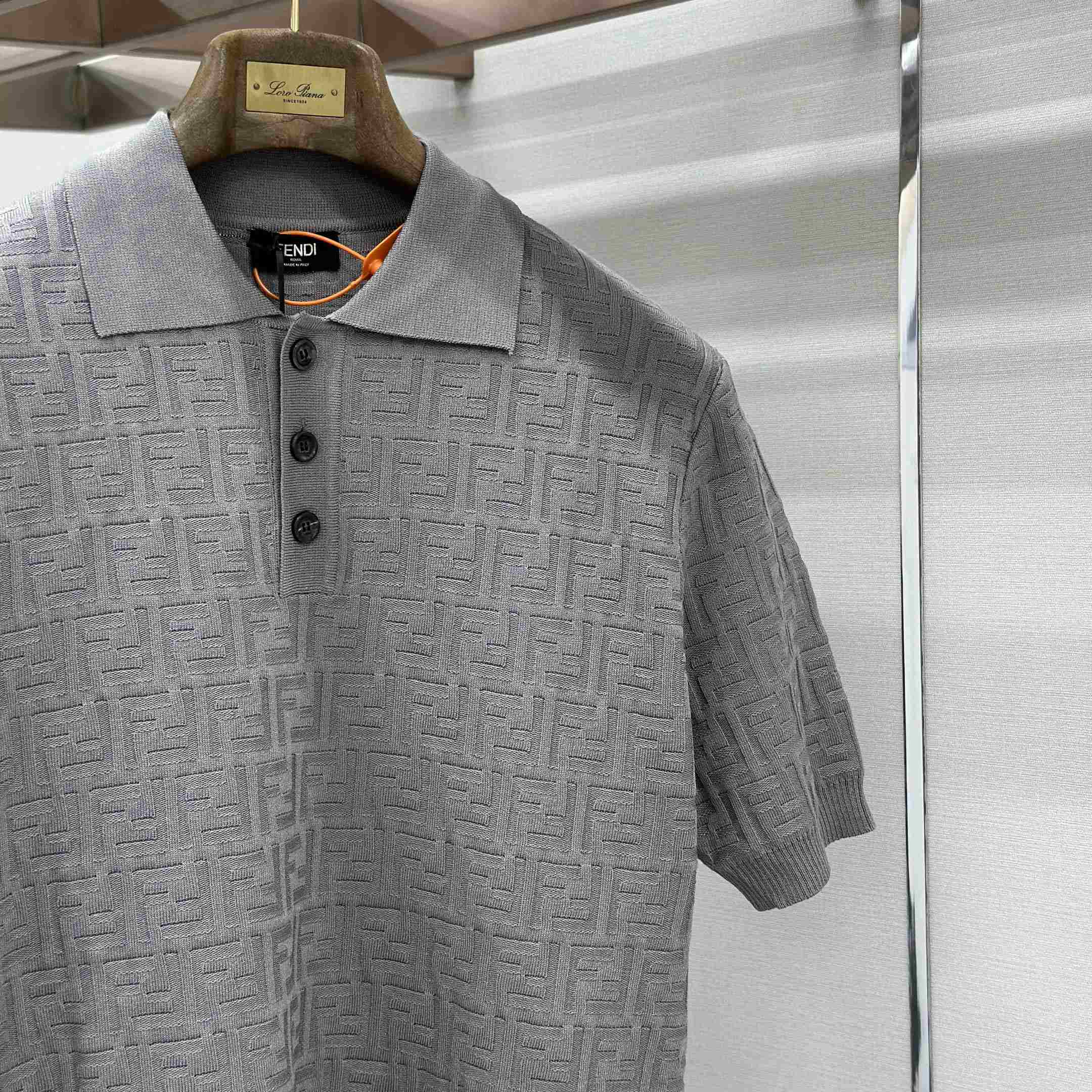 Fendi  Grey FF Cotton Polo Shirt  - FashionPlug