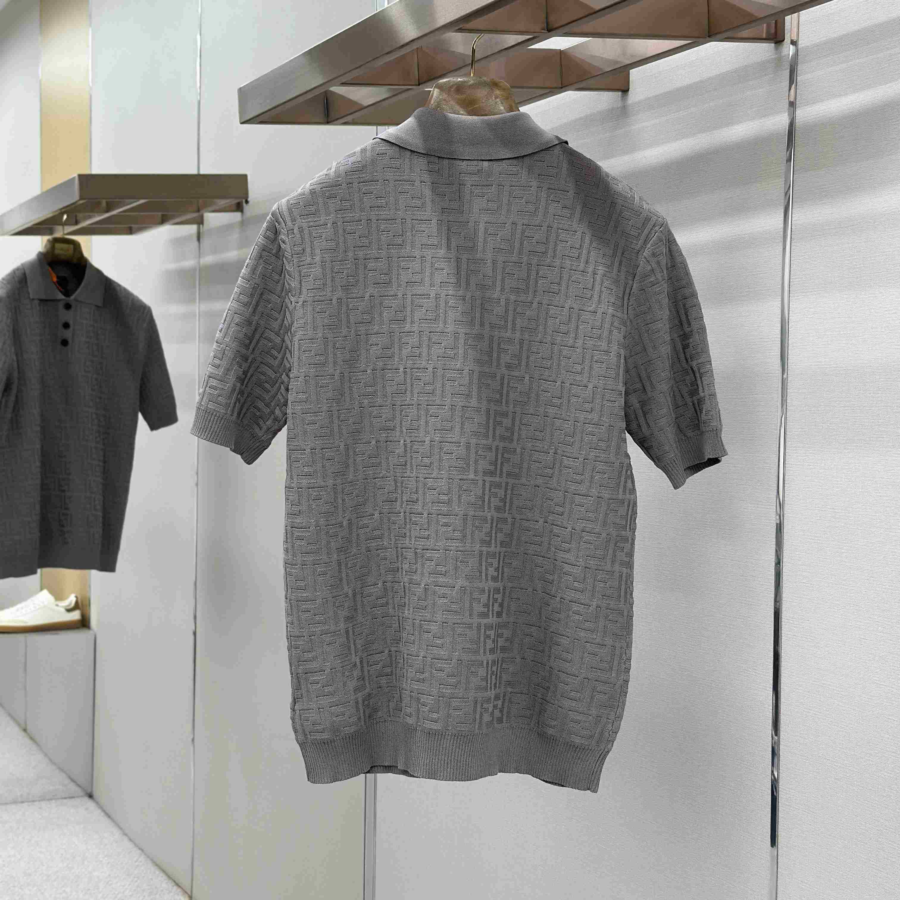 Fendi  Grey FF Cotton Polo Shirt  - FashionPlug