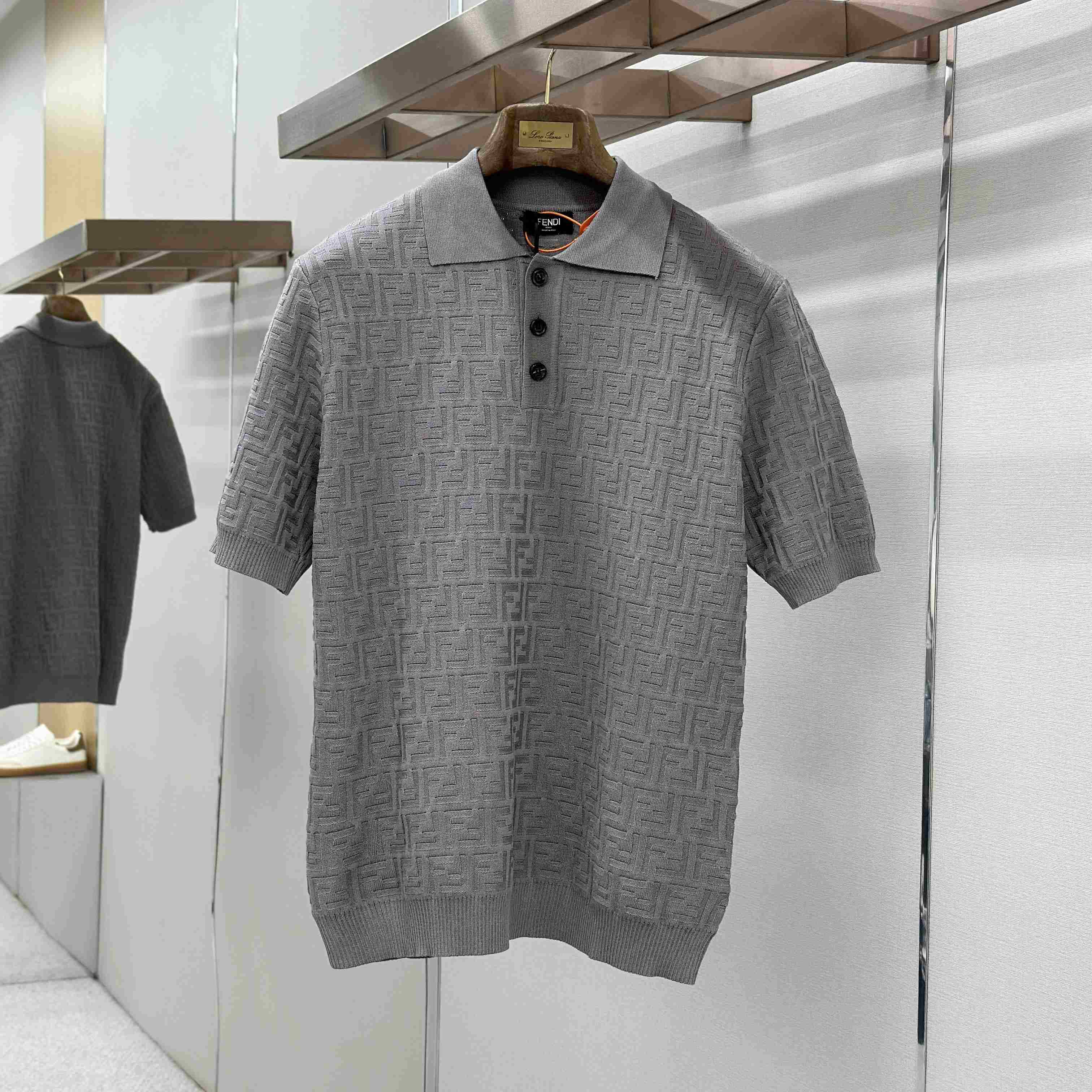 Fendi  Grey FF Cotton Polo Shirt  - FashionPlug