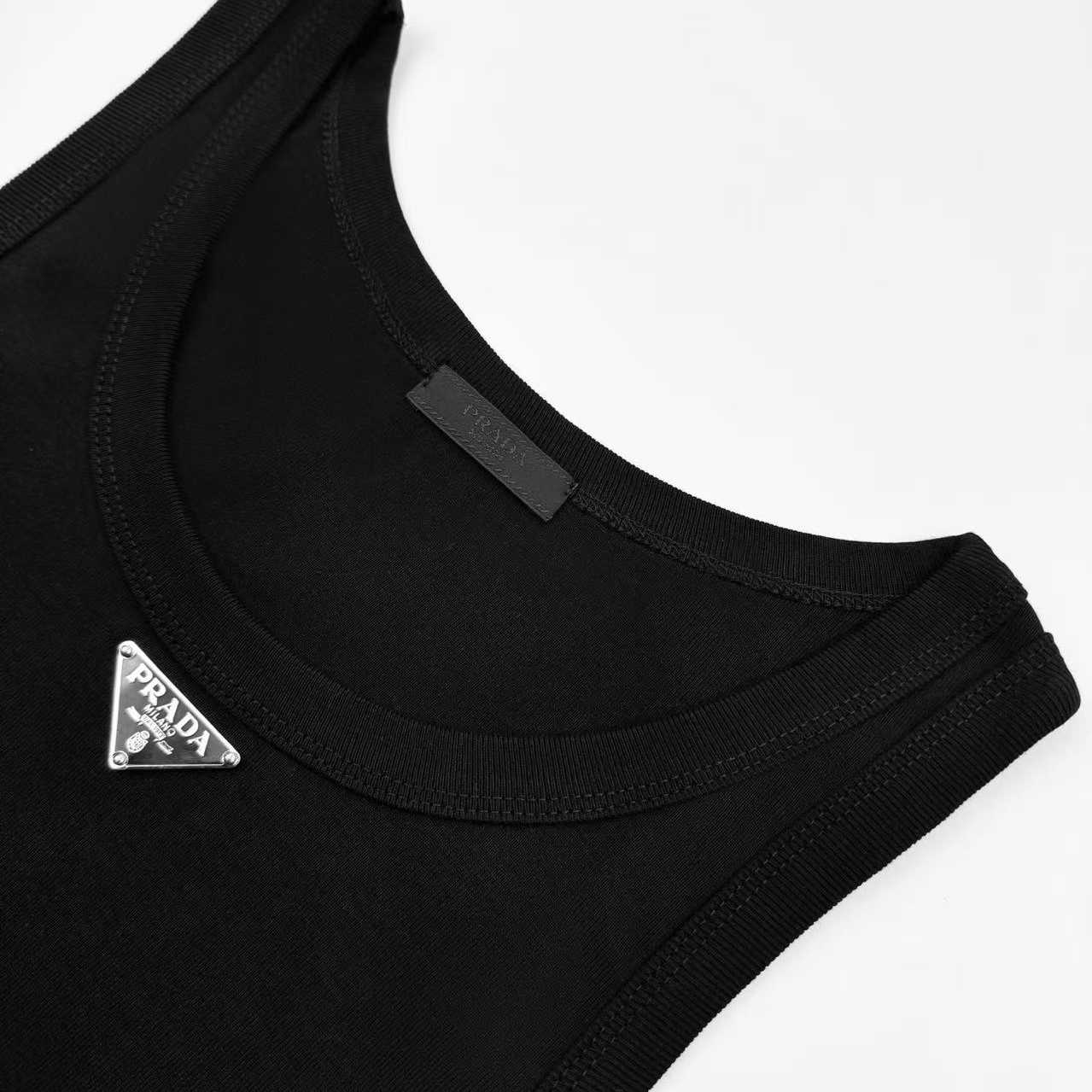 Prada Men's Black Logo Plaque Tank Top - FashionPlug
