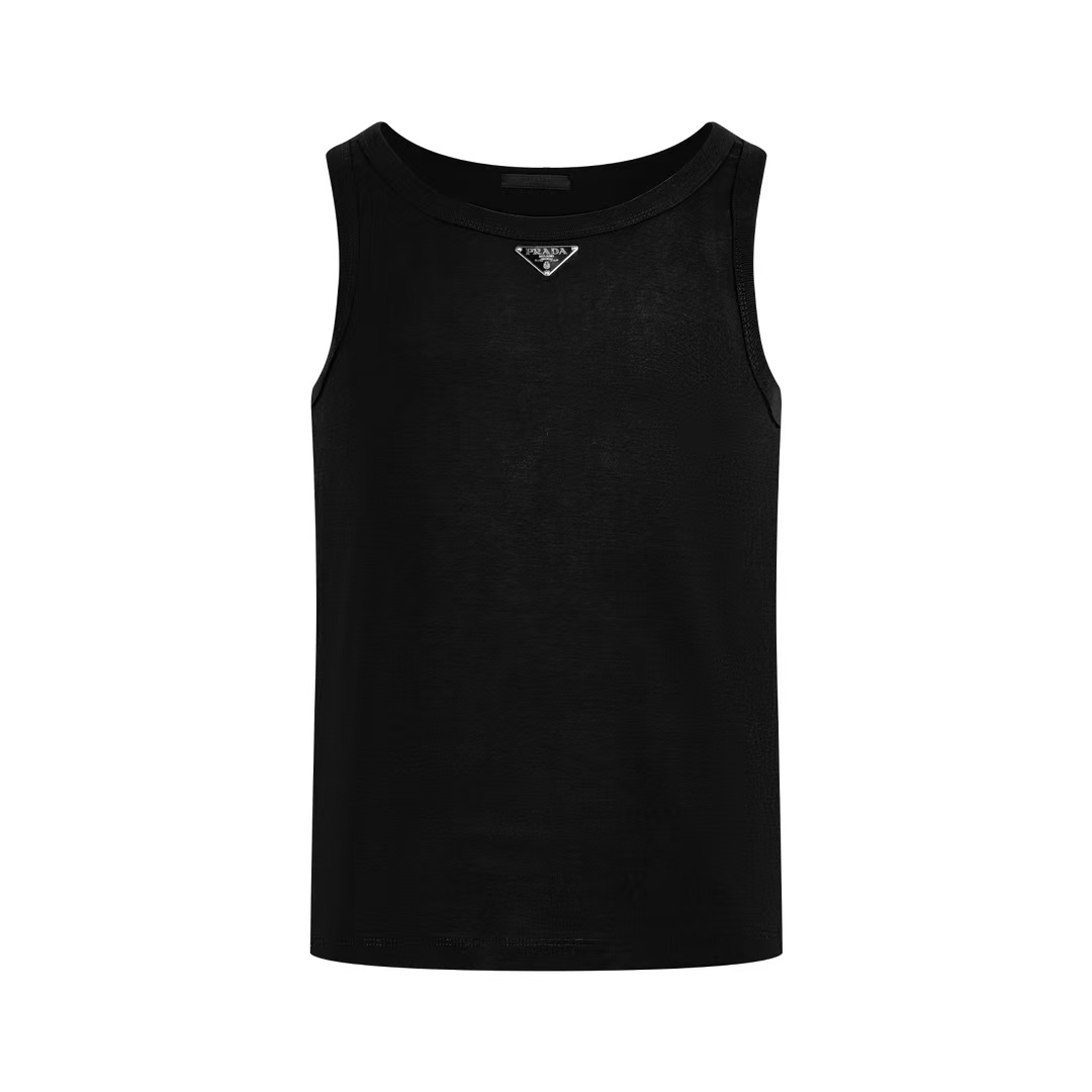 Prada Men's Black Logo Plaque Tank Top - FashionPlug