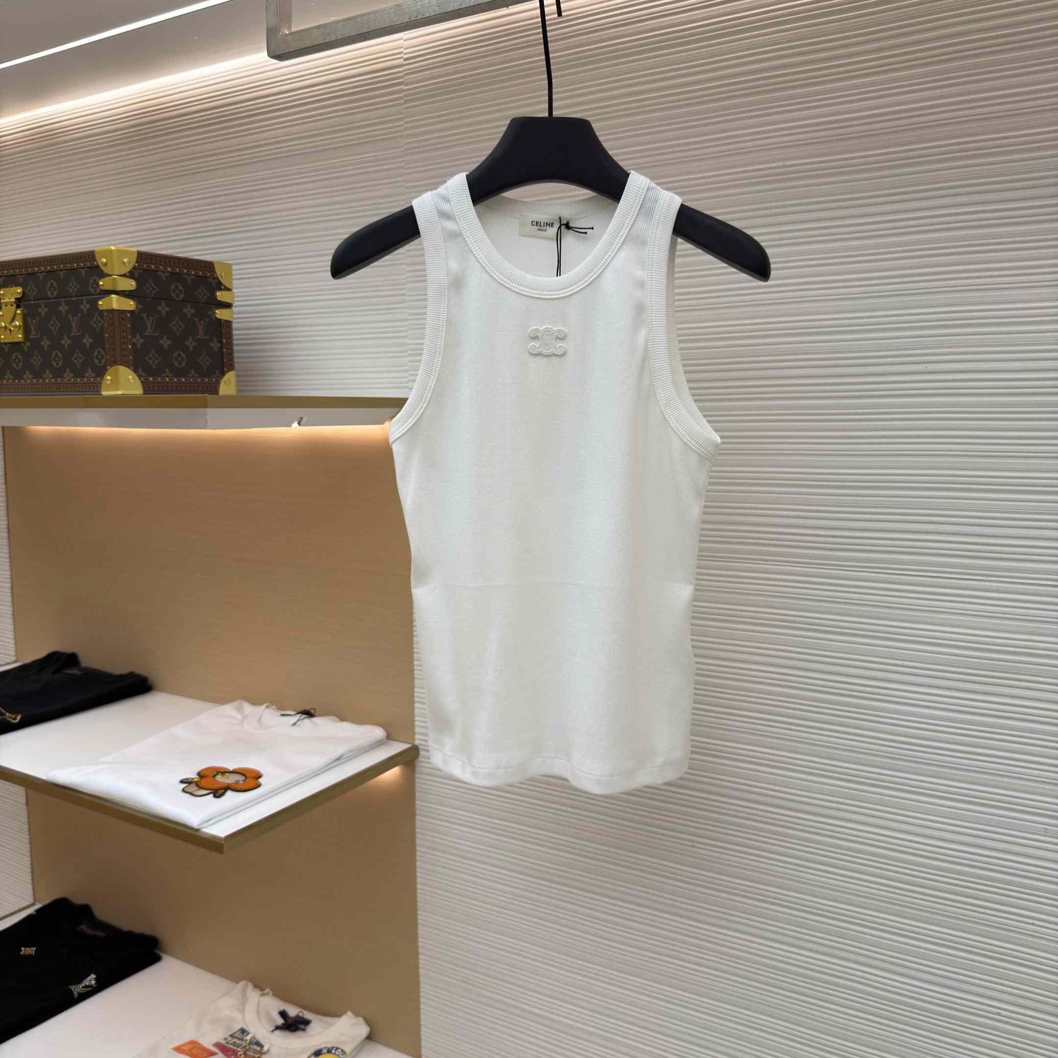Celine Triomphe Tank Top In Ribbed Cotton - FashionPlug