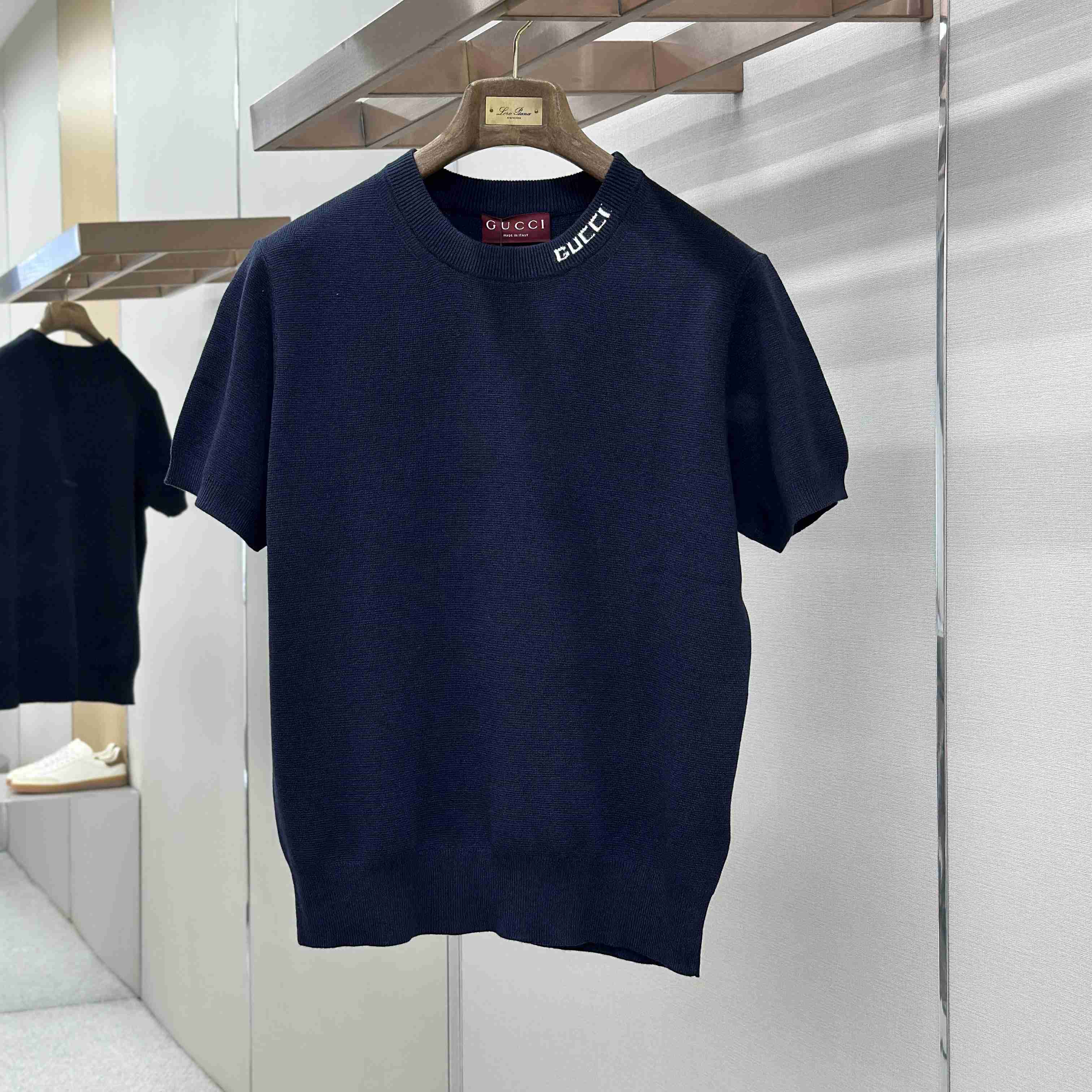 Gucci Silk Cotton Knit T-shirt With Intarsia - FashionPlug