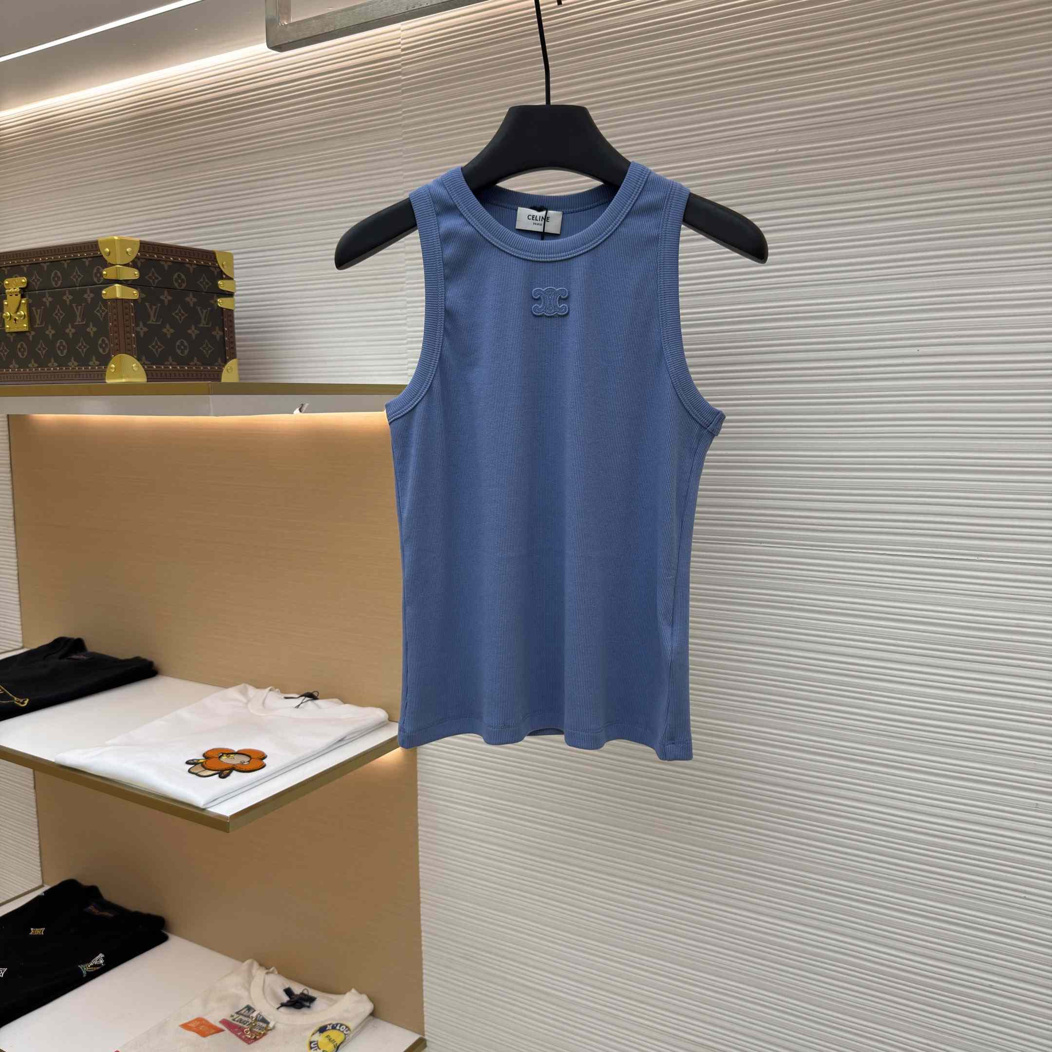 Celine Triomphe Tank Top In Ribbed Cotton - FashionPlug