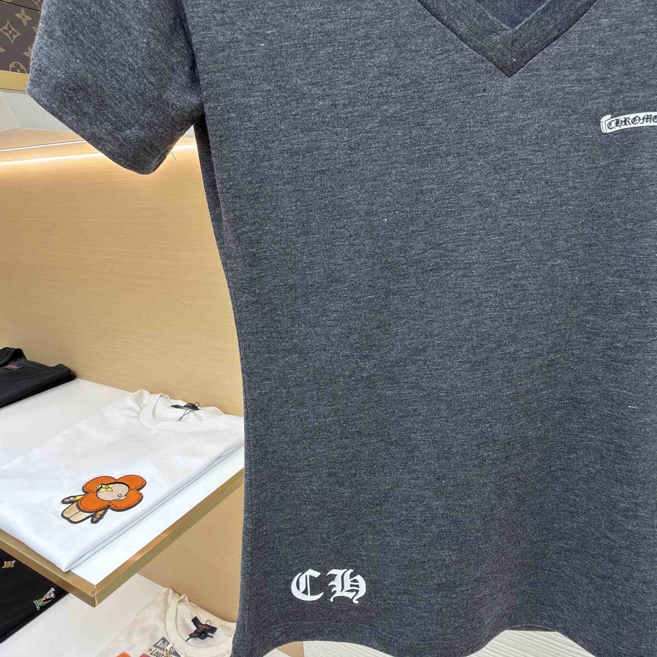 Chrome Hearts V Neck Cemetery Cross T-Shirt - FashionPlug