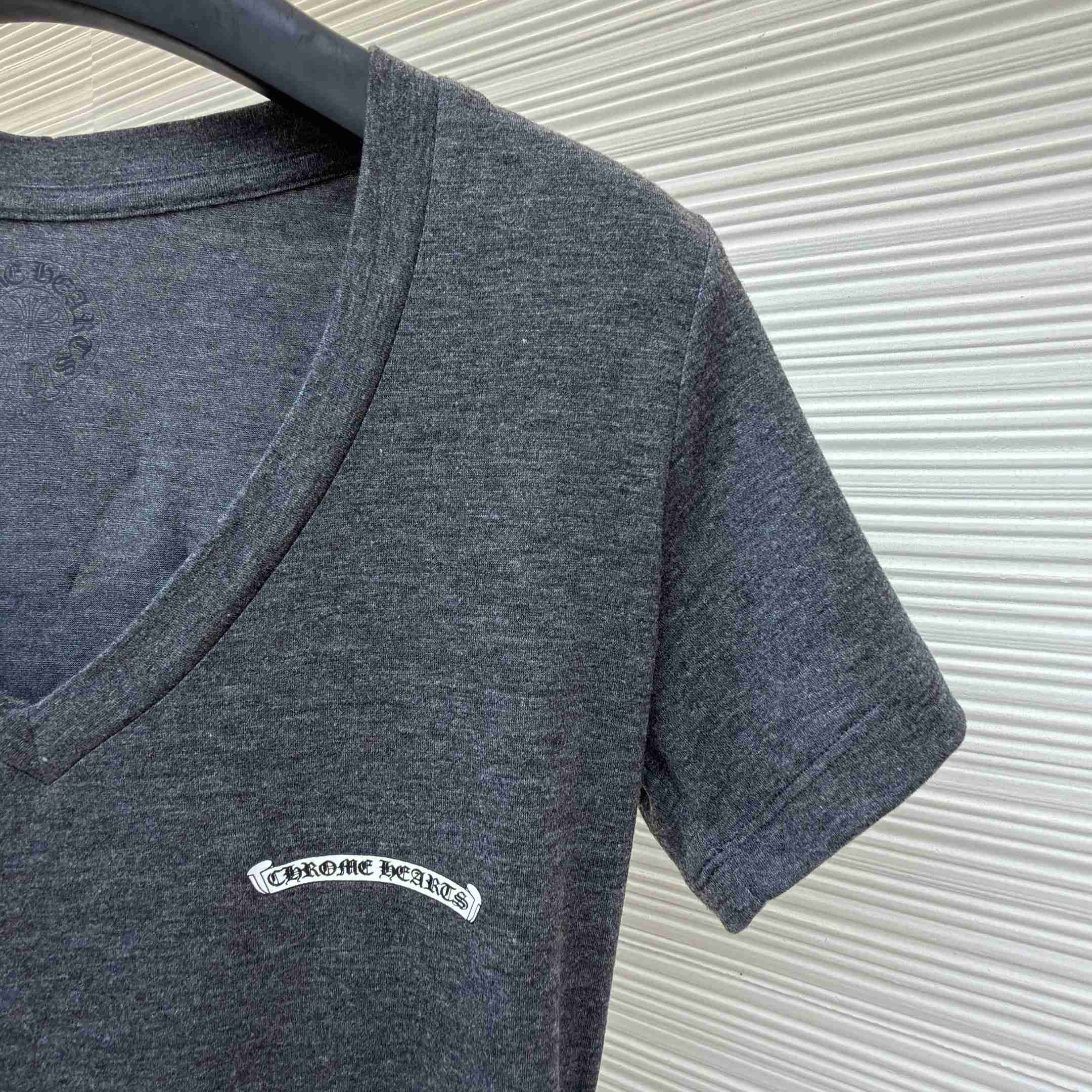 Chrome Hearts V Neck Cemetery Cross T-Shirt - FashionPlug