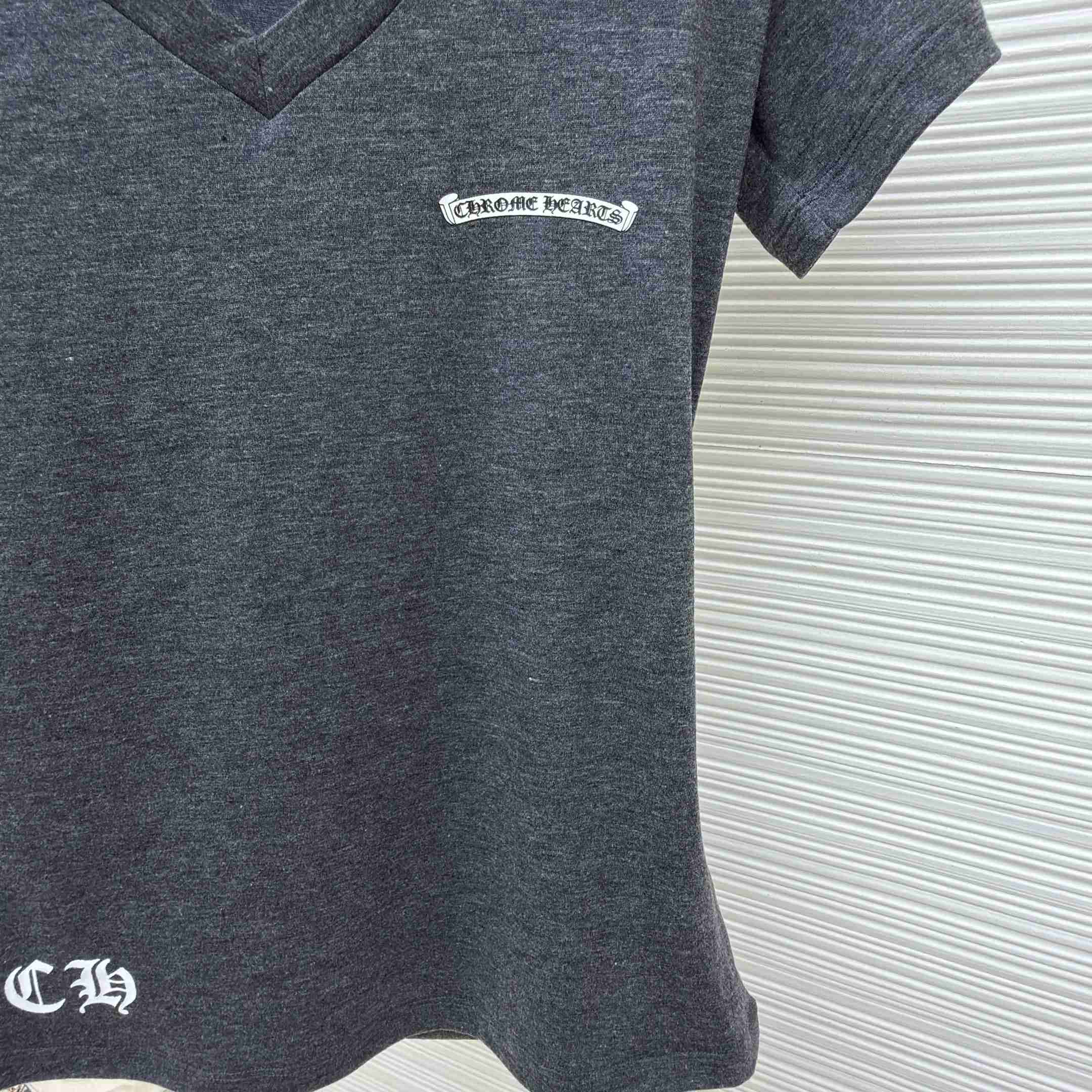 Chrome Hearts V Neck Cemetery Cross T-Shirt - FashionPlug