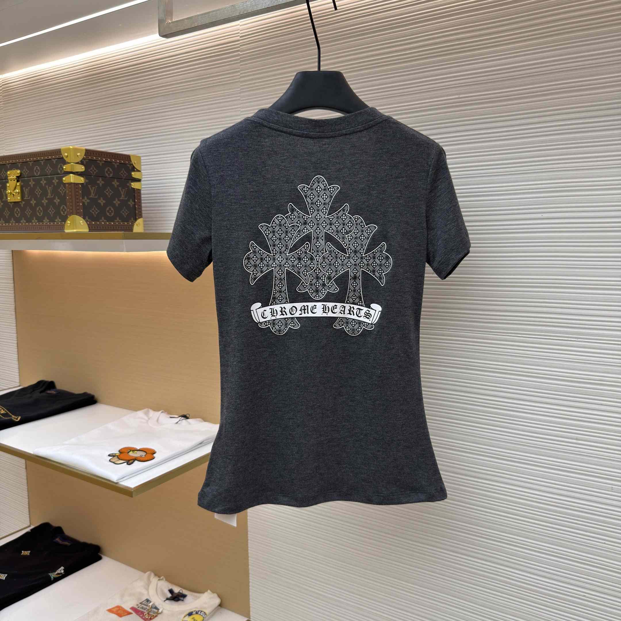 Chrome Hearts V Neck Cemetery Cross T-Shirt - FashionPlug