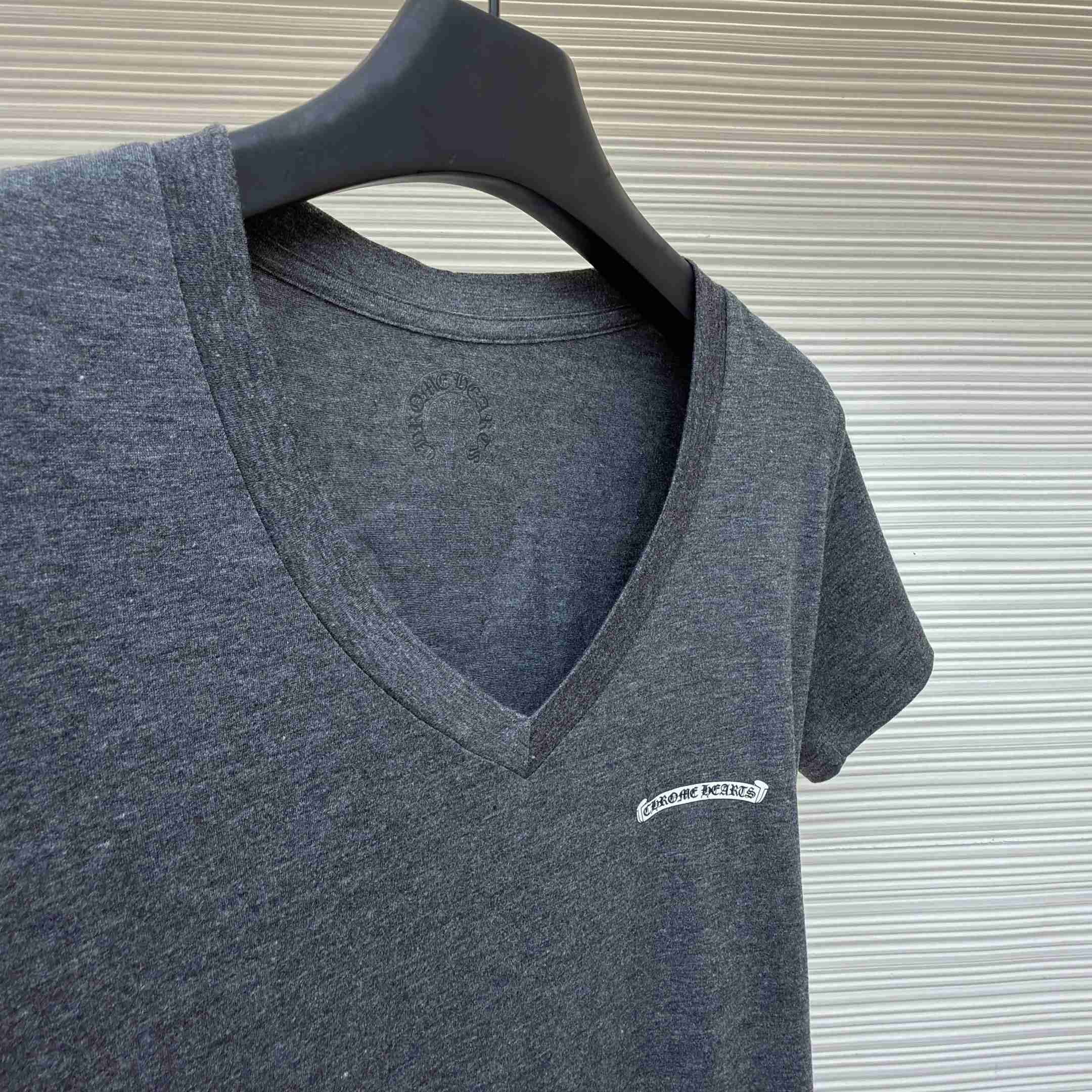 Chrome Hearts V Neck Cemetery Cross T-Shirt - FashionPlug