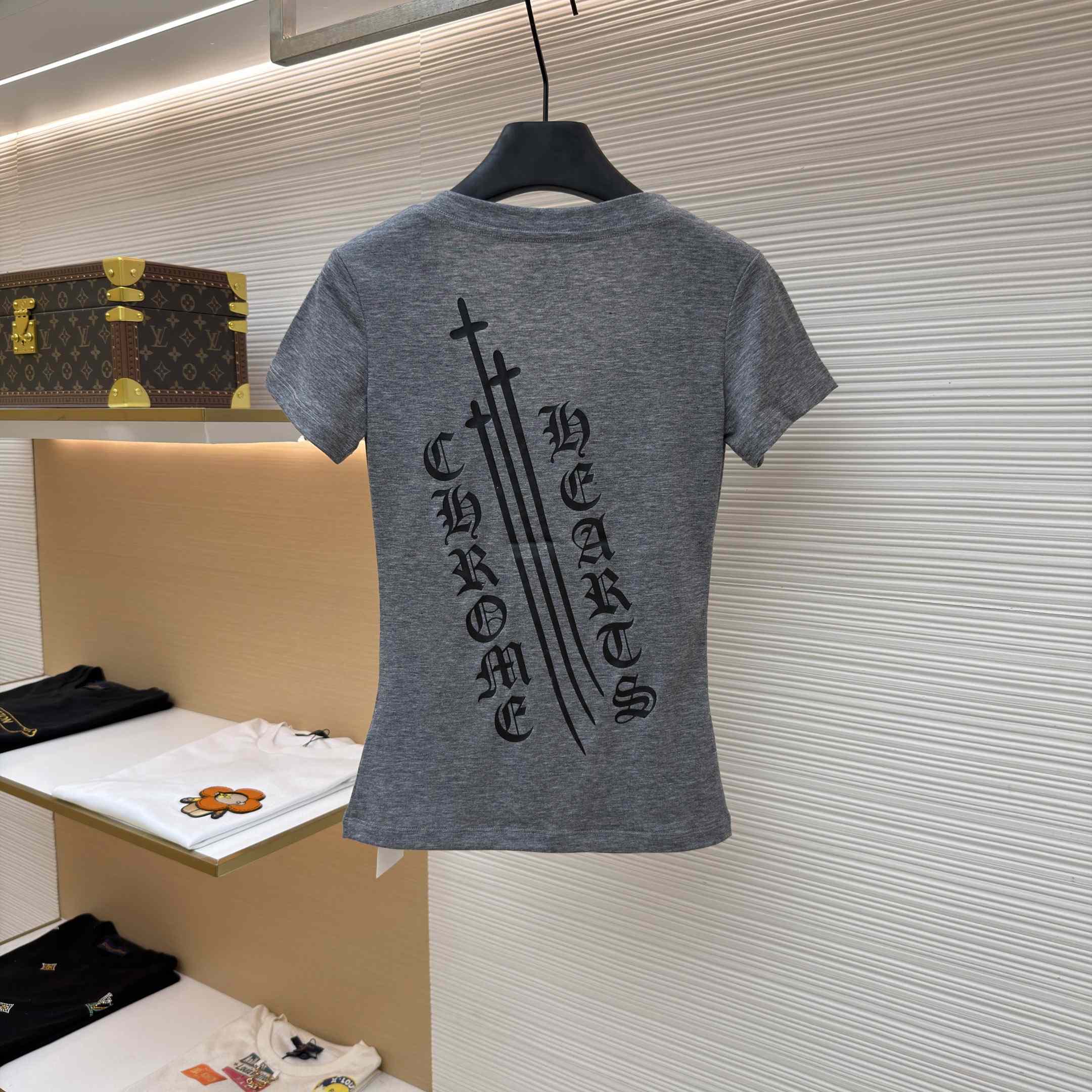 Chrome Hearts V Neck  T-Shirt 'Grey' - FashionPlug