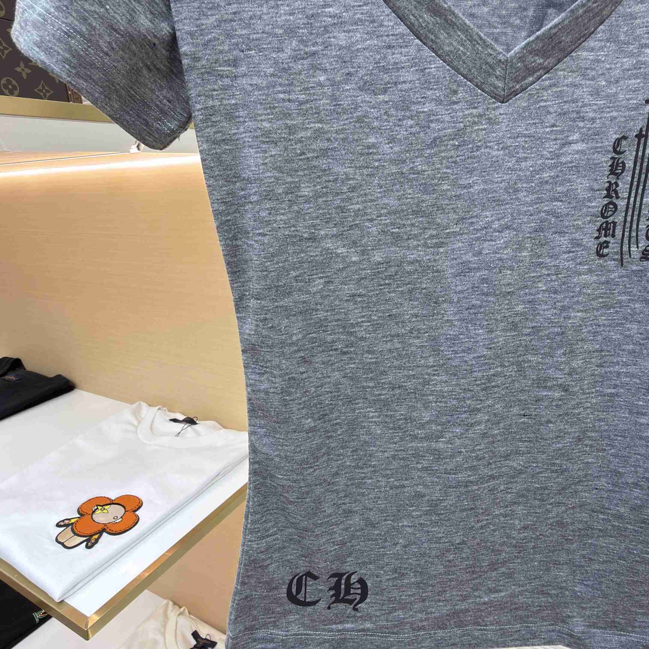Chrome Hearts V Neck  T-Shirt 'Grey' - FashionPlug