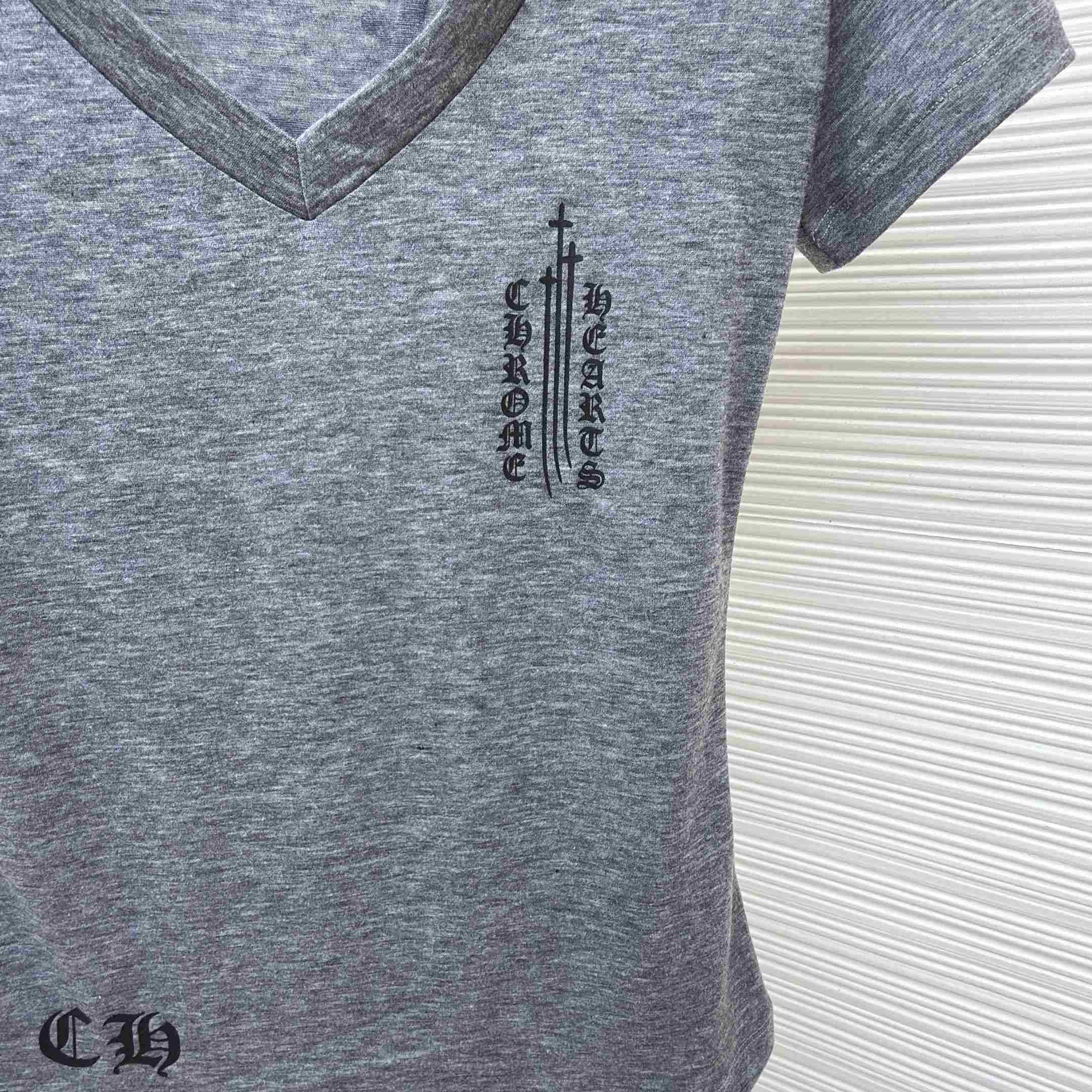 Chrome Hearts V Neck  T-Shirt 'Grey' - FashionPlug