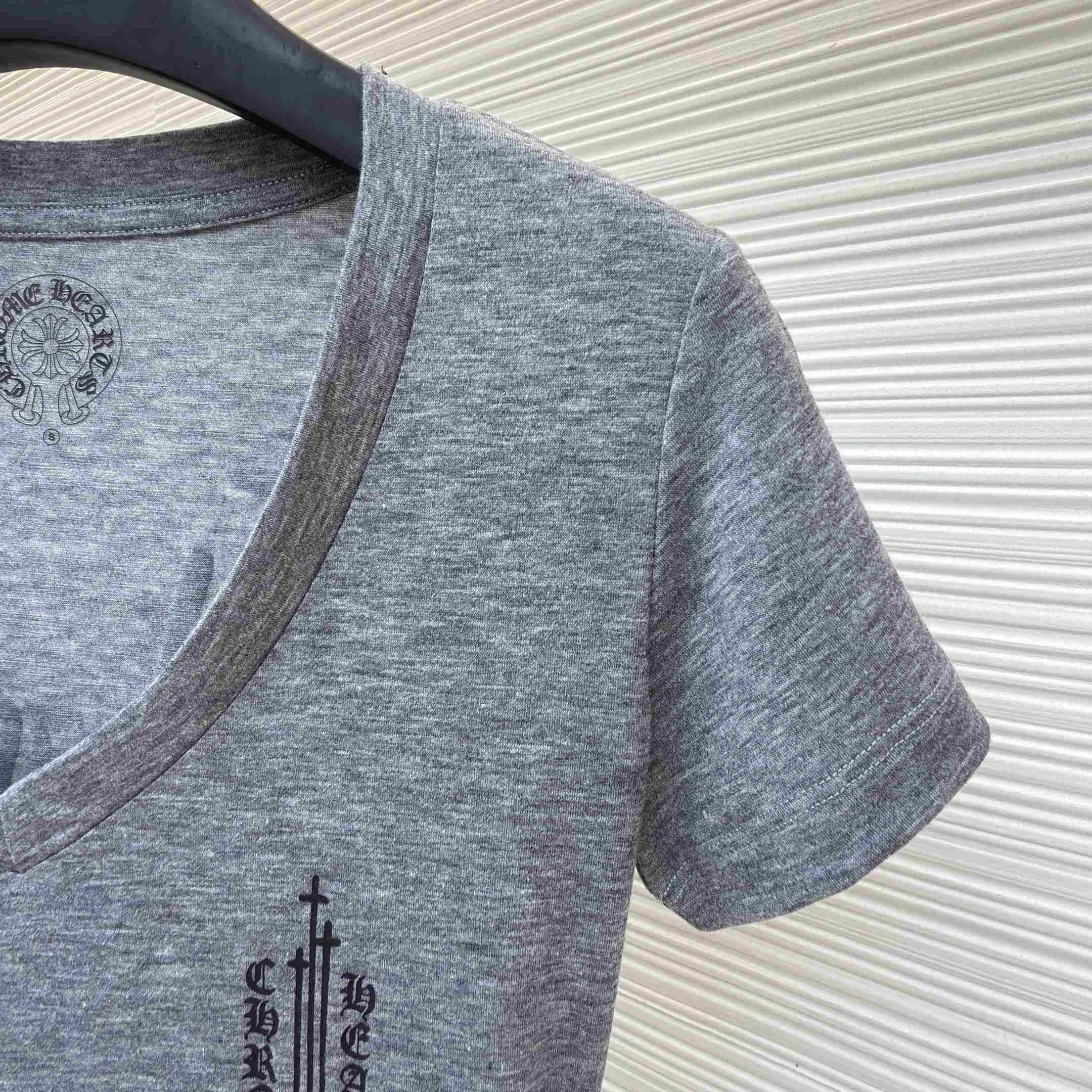Chrome Hearts V Neck  T-Shirt 'Grey' - FashionPlug