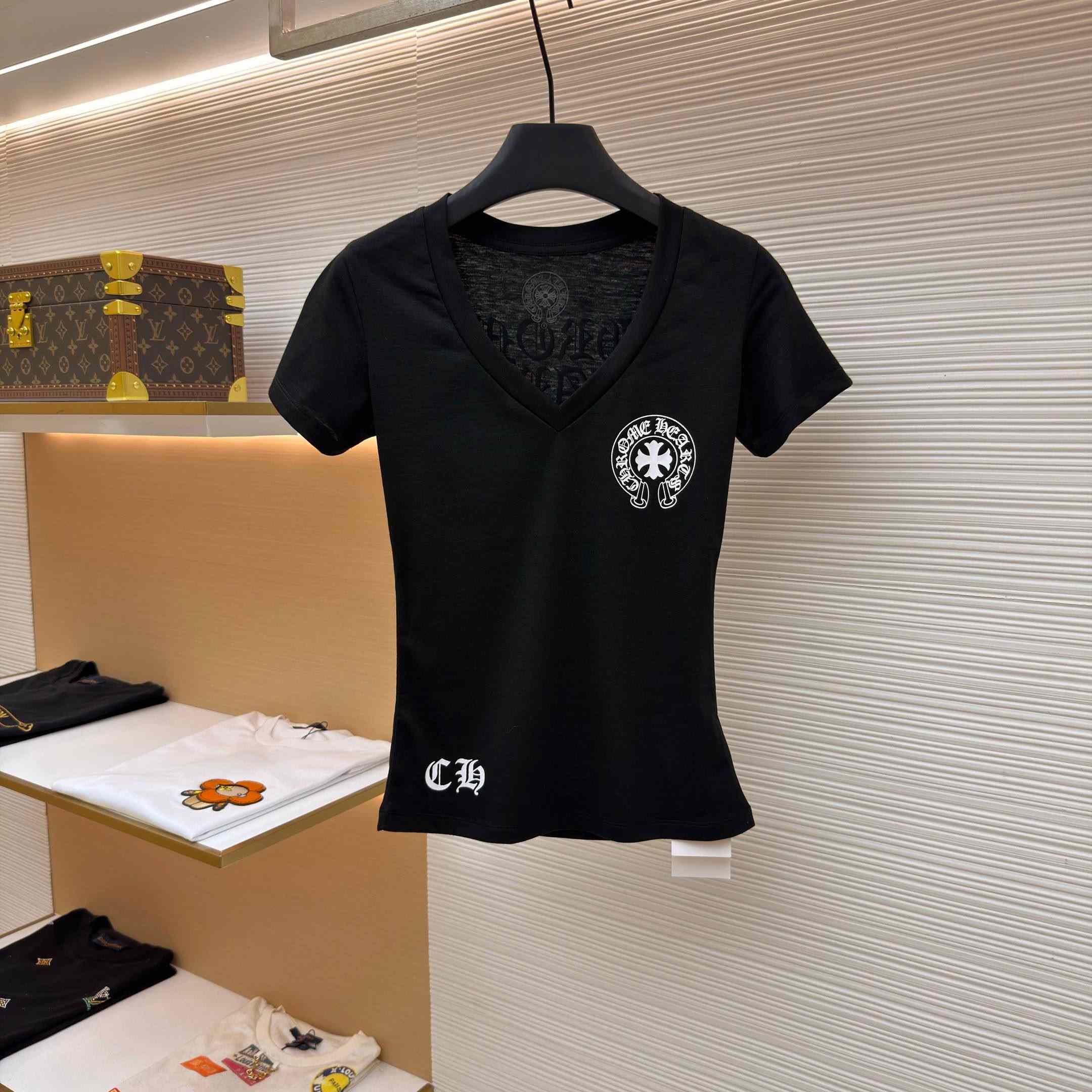 Chrome Hearts V-Neck T-Shirt 'Black' - FashionPlug