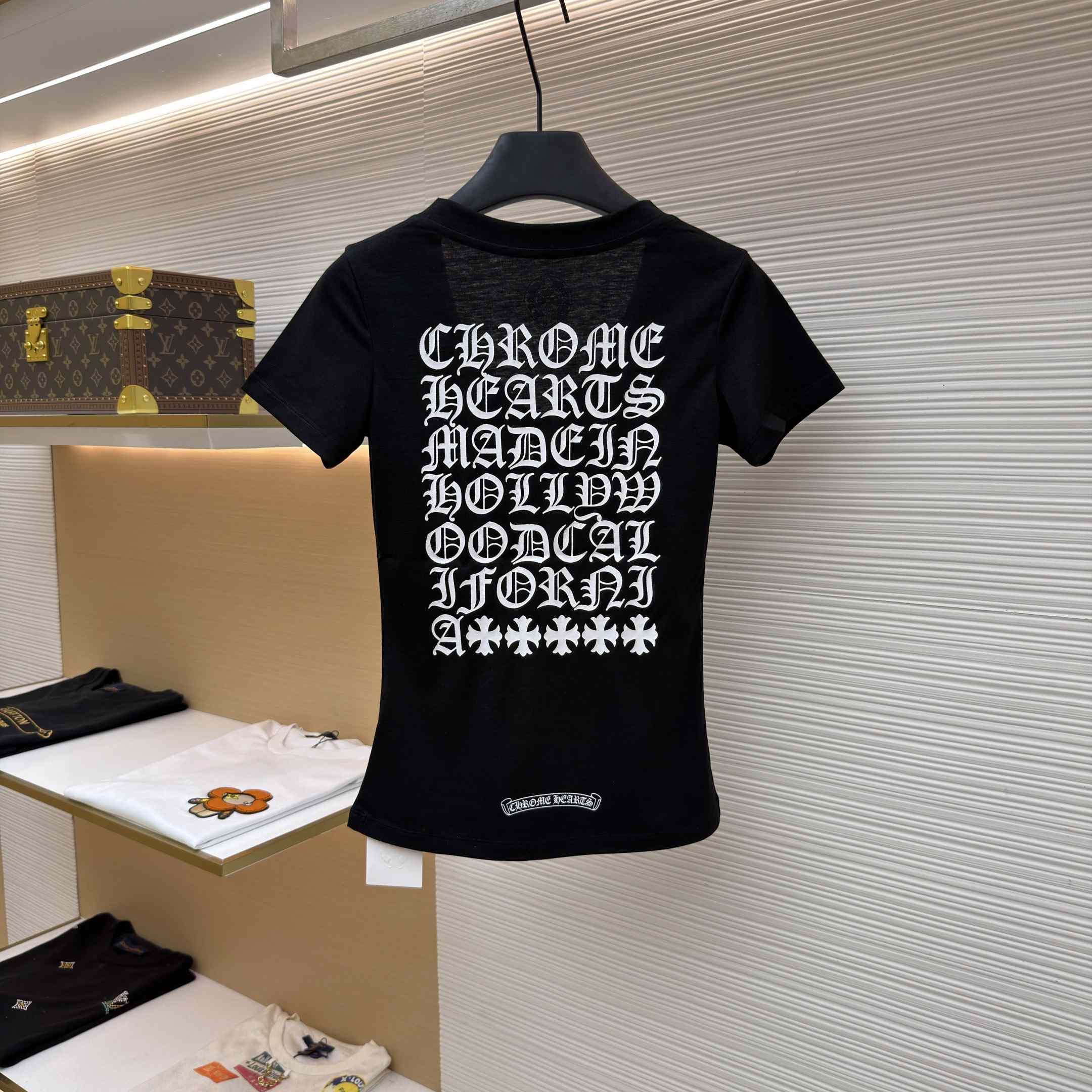 Chrome Hearts V-Neck T-Shirt 'Black' - FashionPlug