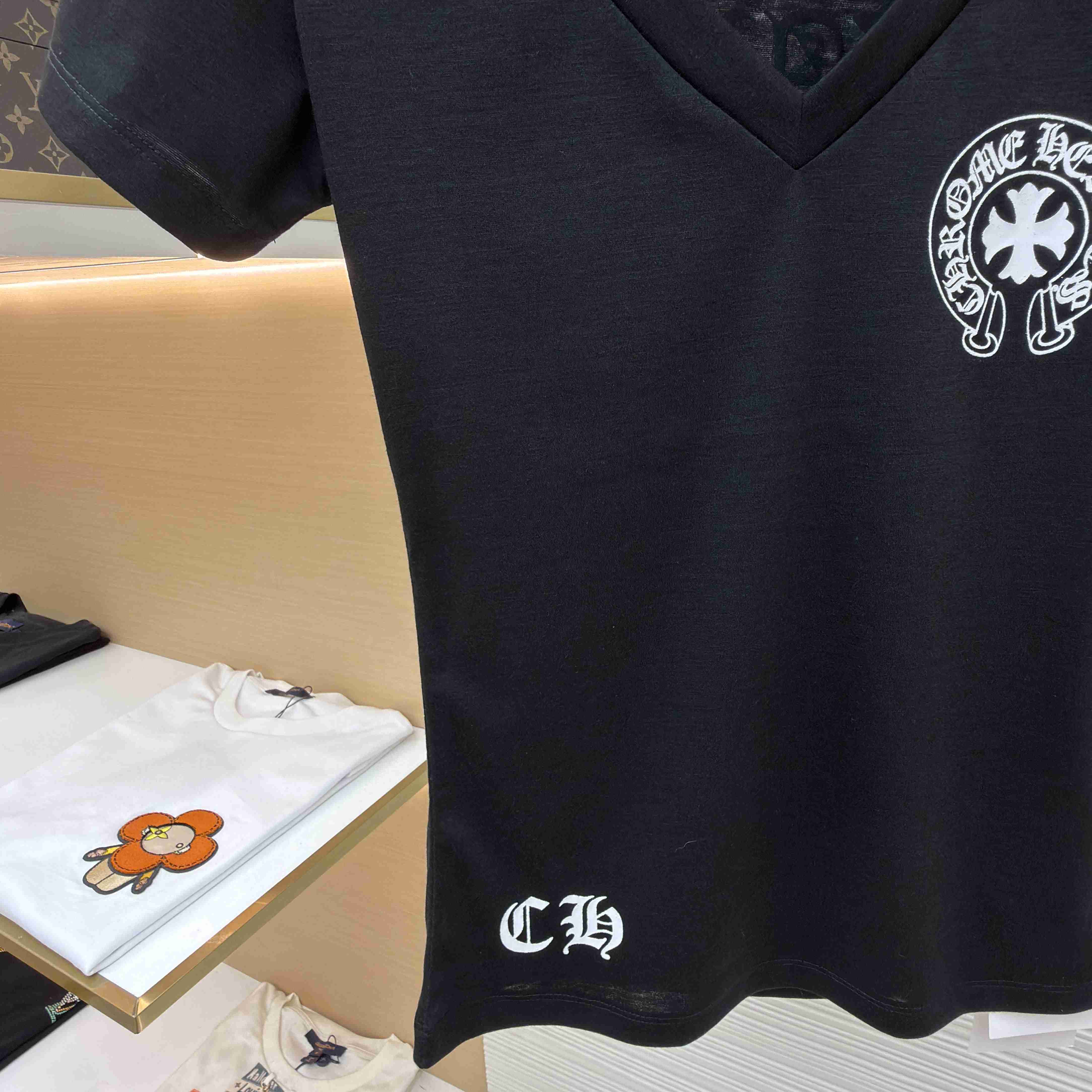 Chrome Hearts V-Neck T-Shirt 'Black' - FashionPlug