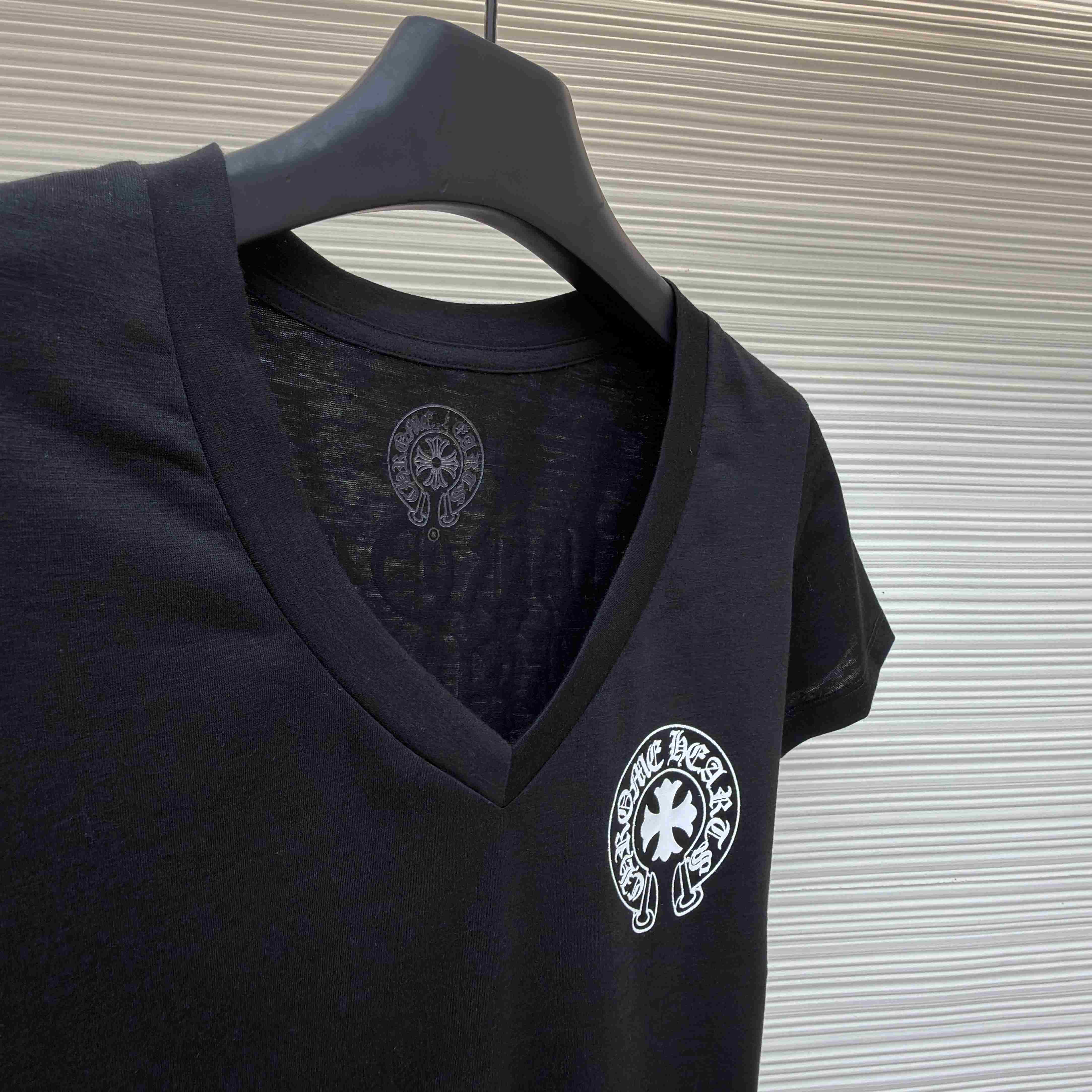 Chrome Hearts V-Neck T-Shirt 'Black' - FashionPlug