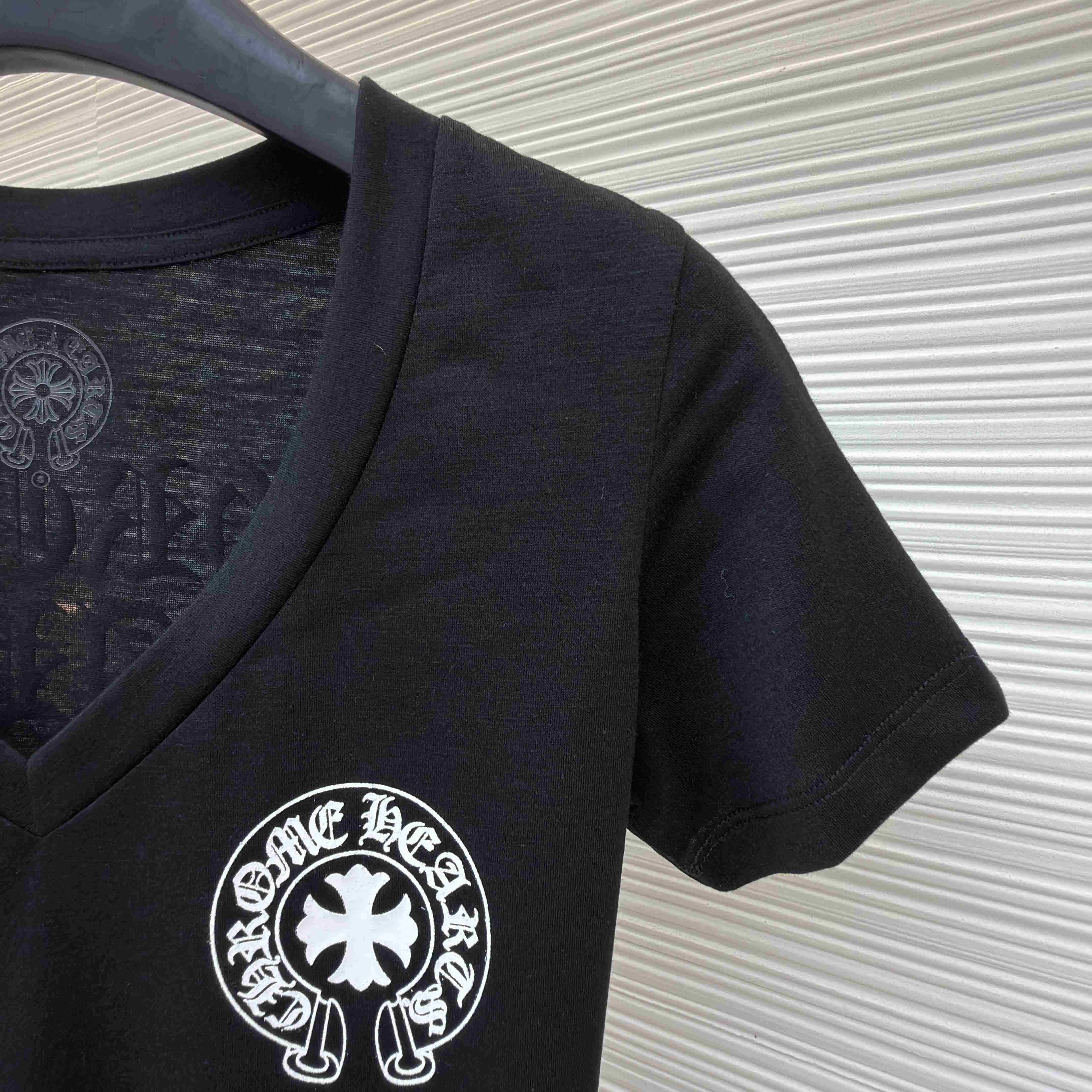 Chrome Hearts V-Neck T-Shirt 'Black' - FashionPlug