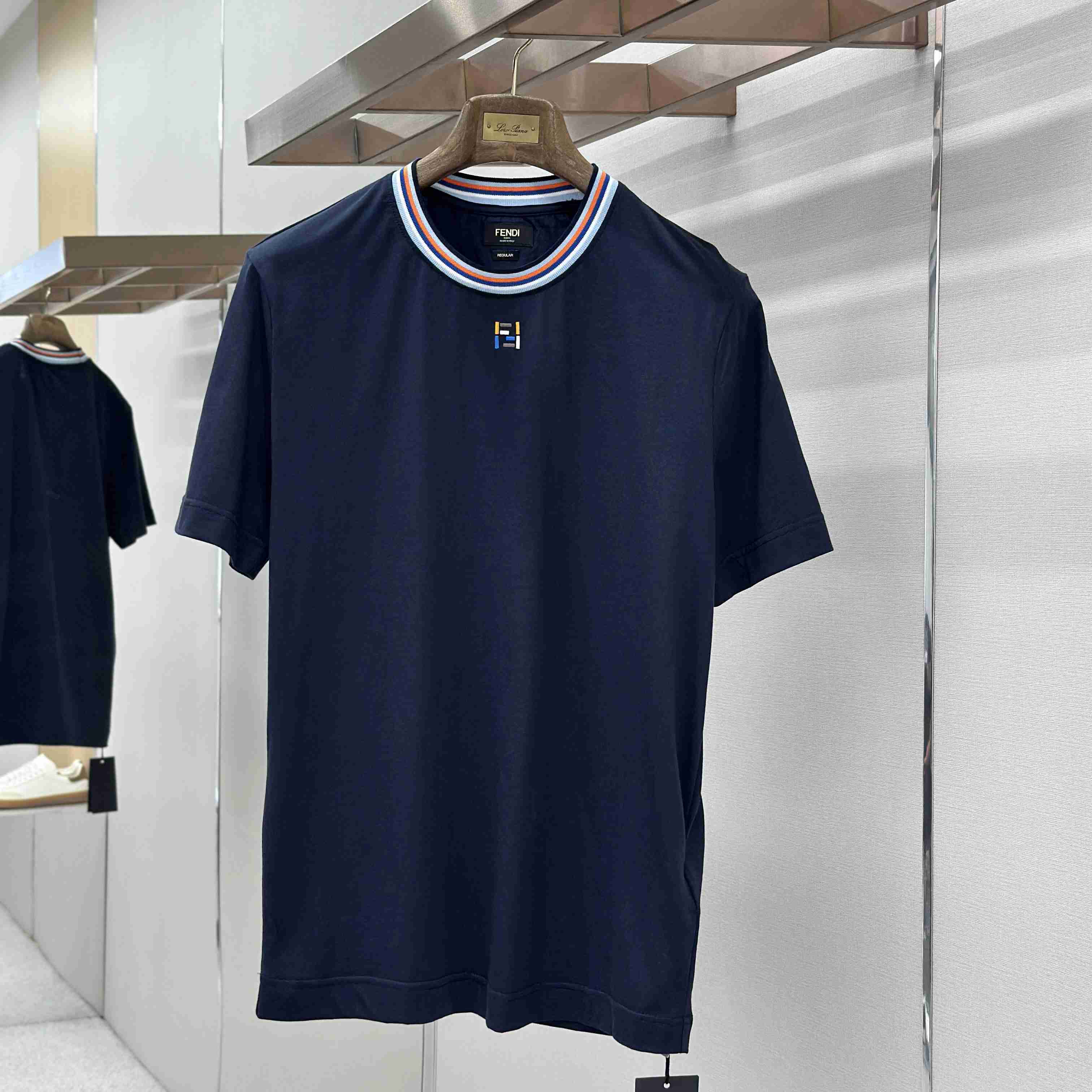 Fendi Dark Blue Cotton T-shirt - FashionPlug