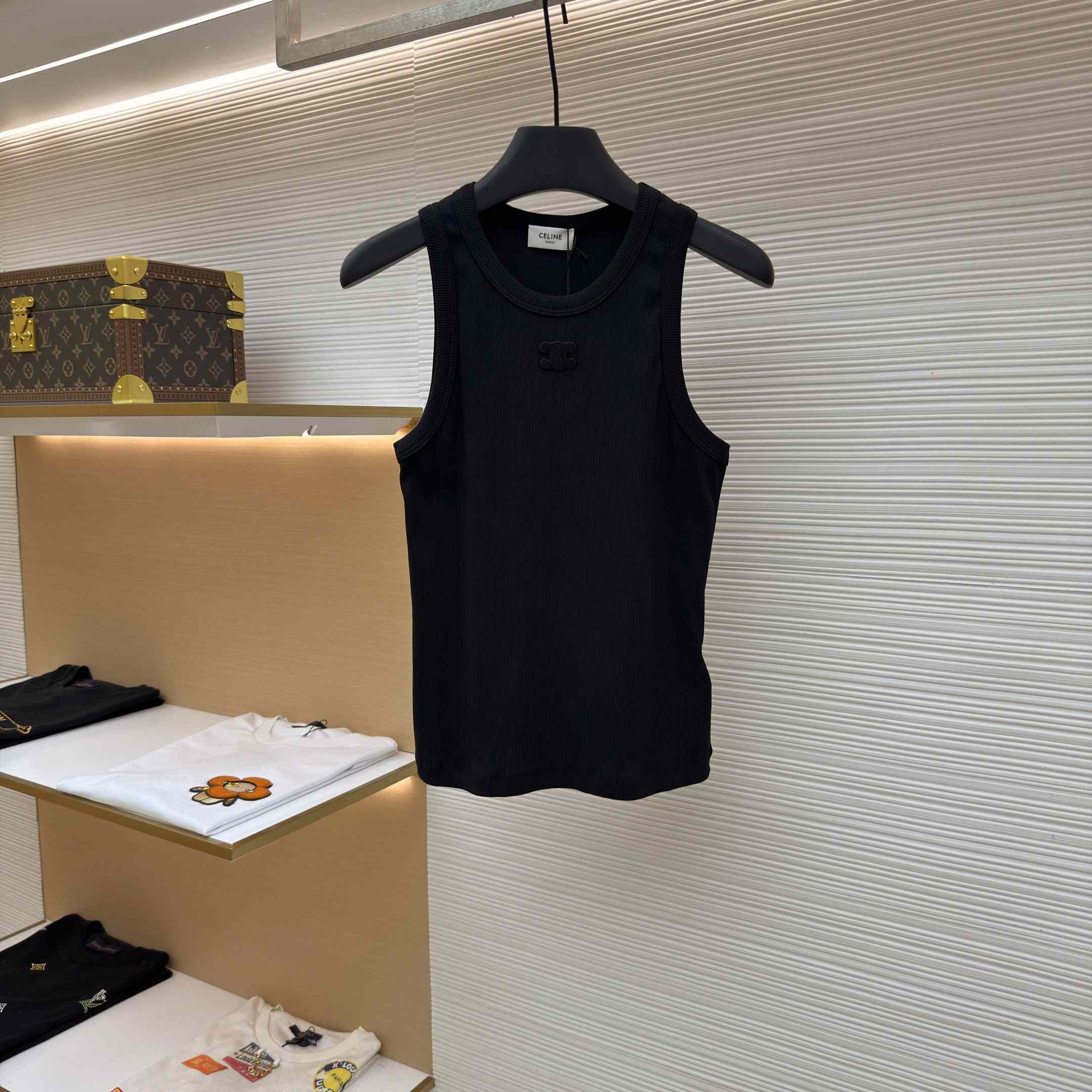 Celine Triomphe Tank Top In Ribbed Cotton - FashionPlug