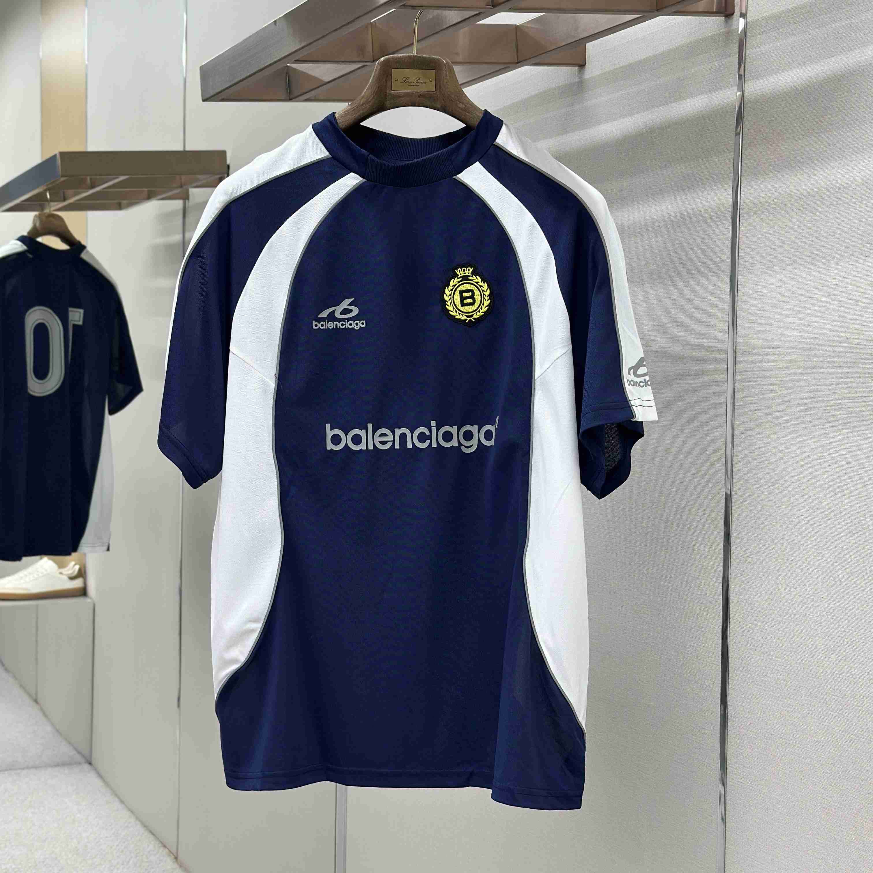Balenciaga  Soccer Oversized T-shirt In Navy - FashionPlug