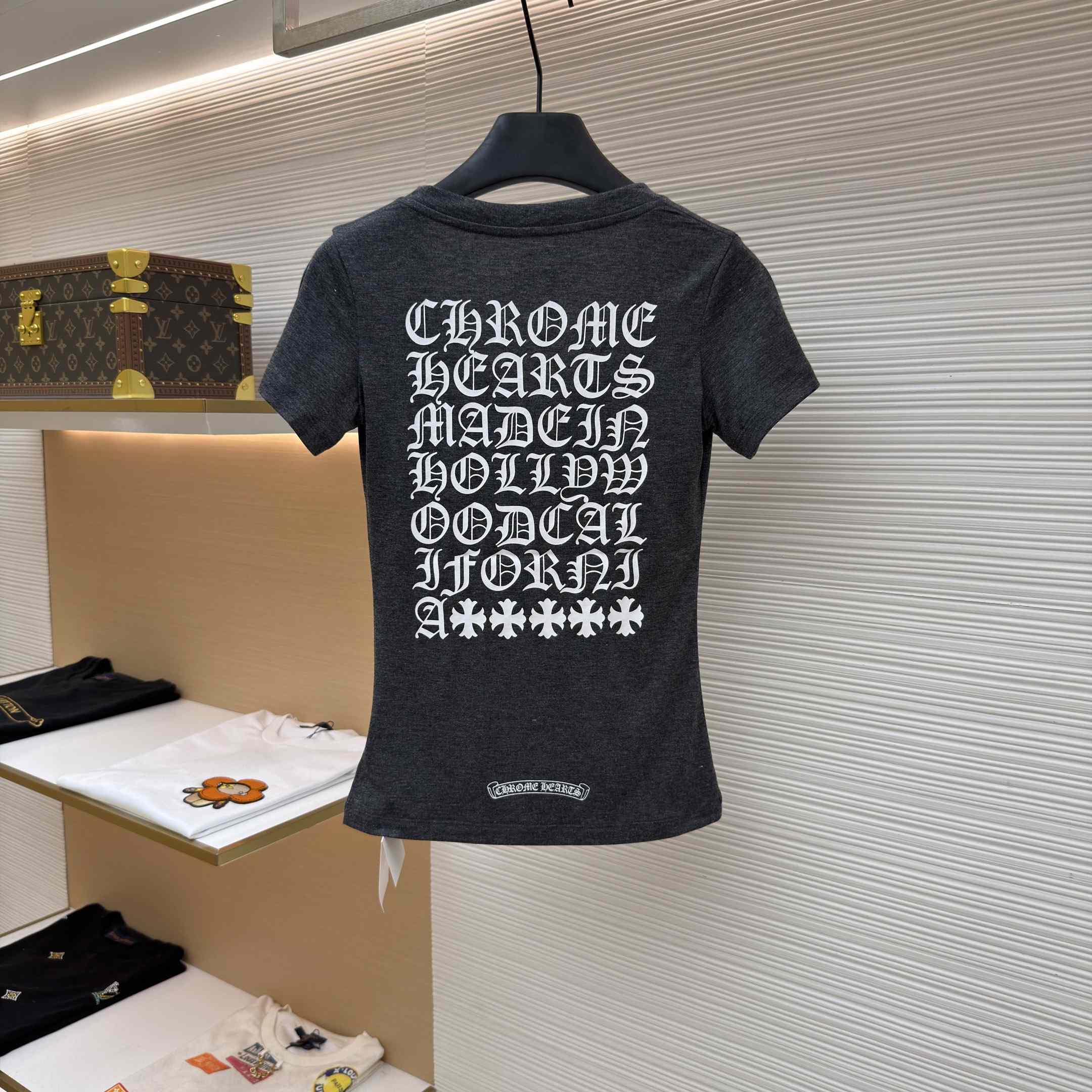 Chrome Hearts V-Neck T-Shirt 'Grey' - FashionPlug