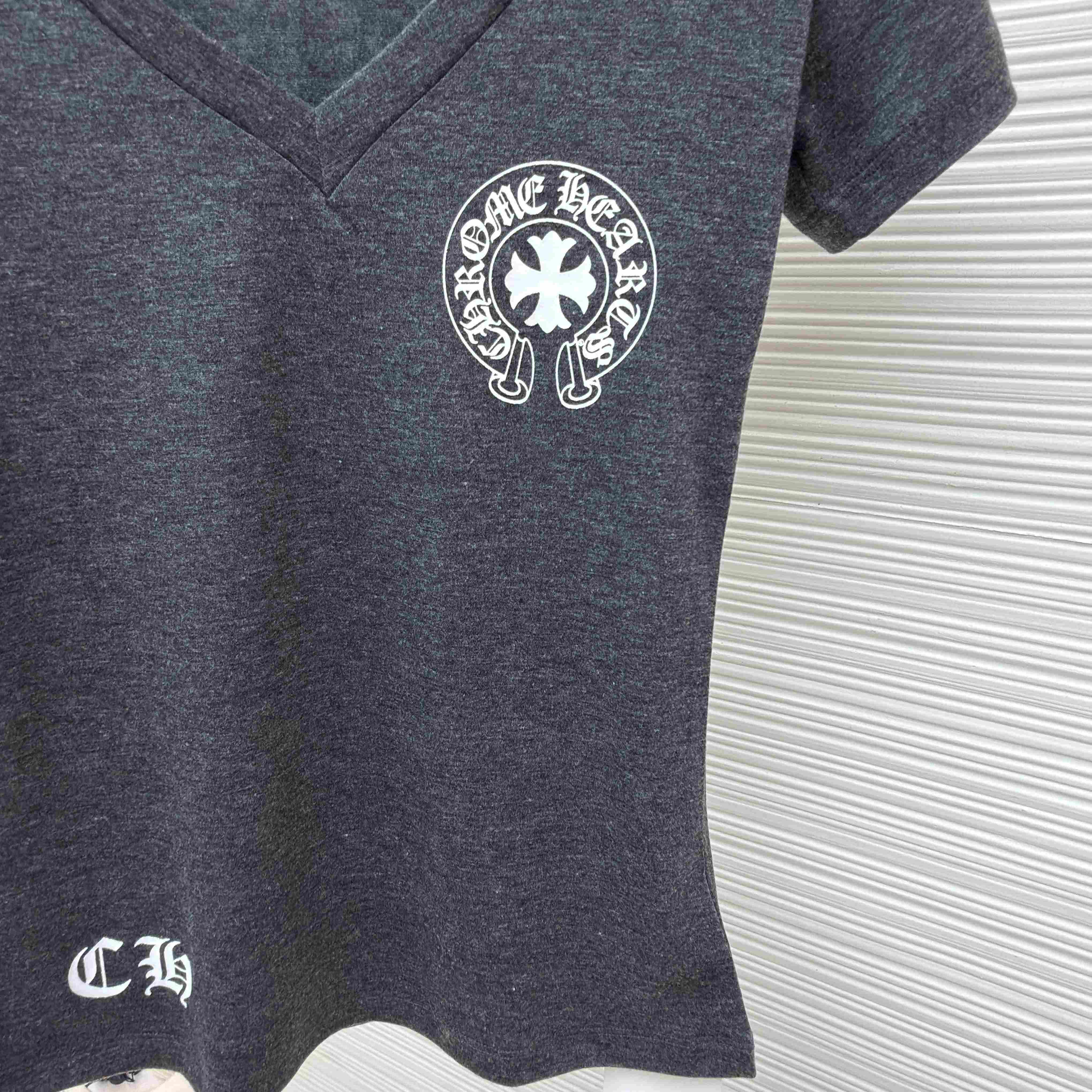 Chrome Hearts V-Neck T-Shirt 'Grey' - FashionPlug