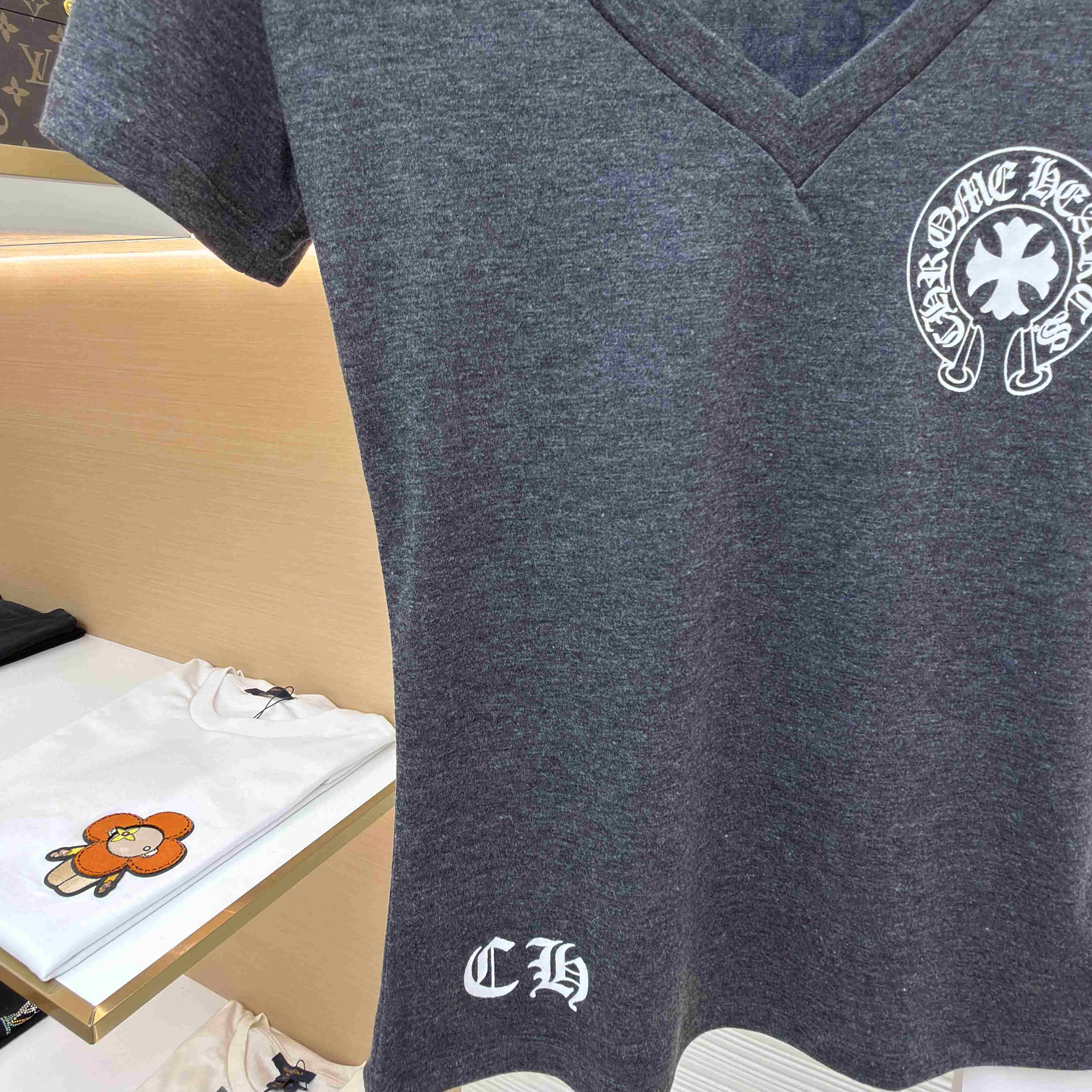 Chrome Hearts V-Neck T-Shirt 'Grey' - FashionPlug