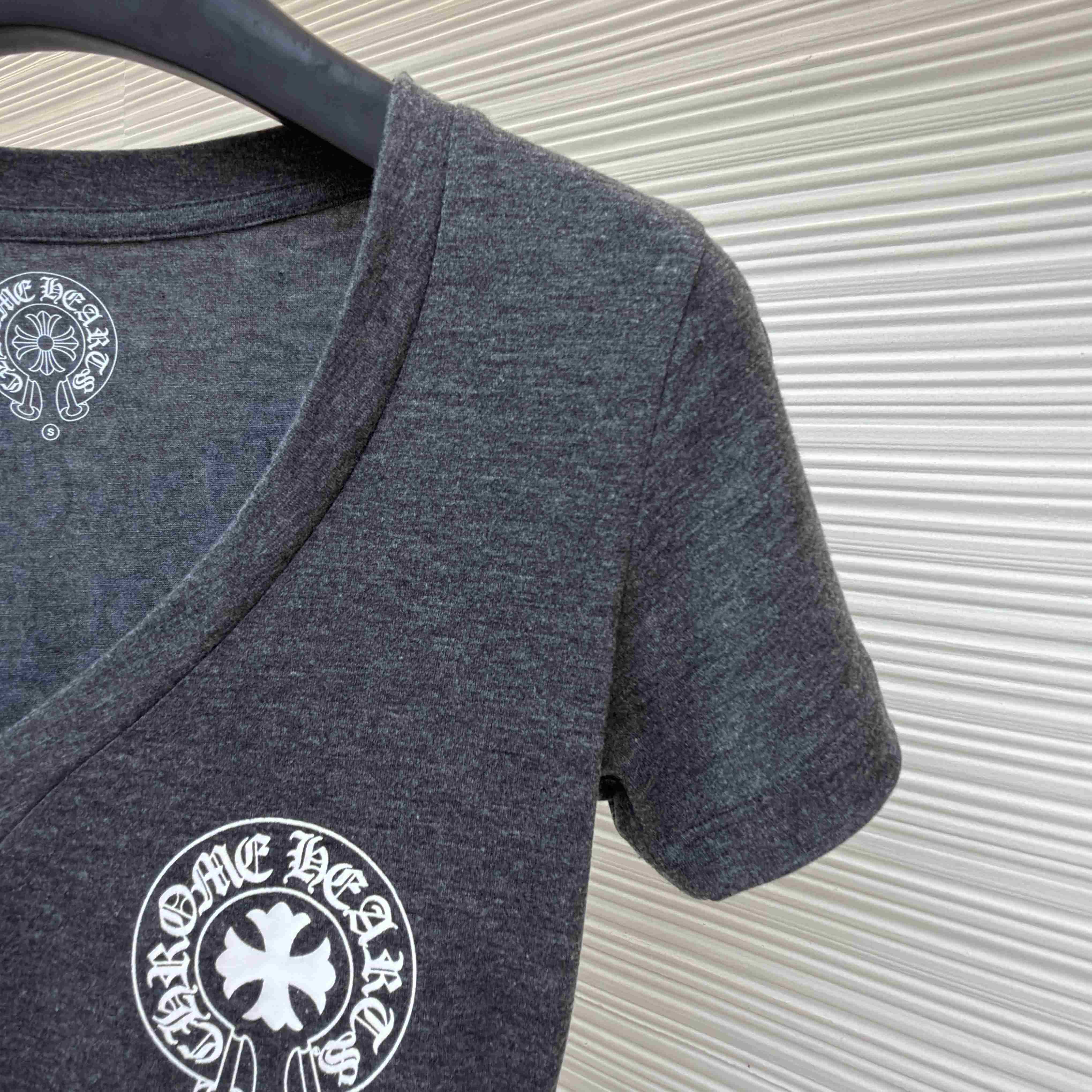Chrome Hearts V-Neck T-Shirt 'Grey' - FashionPlug