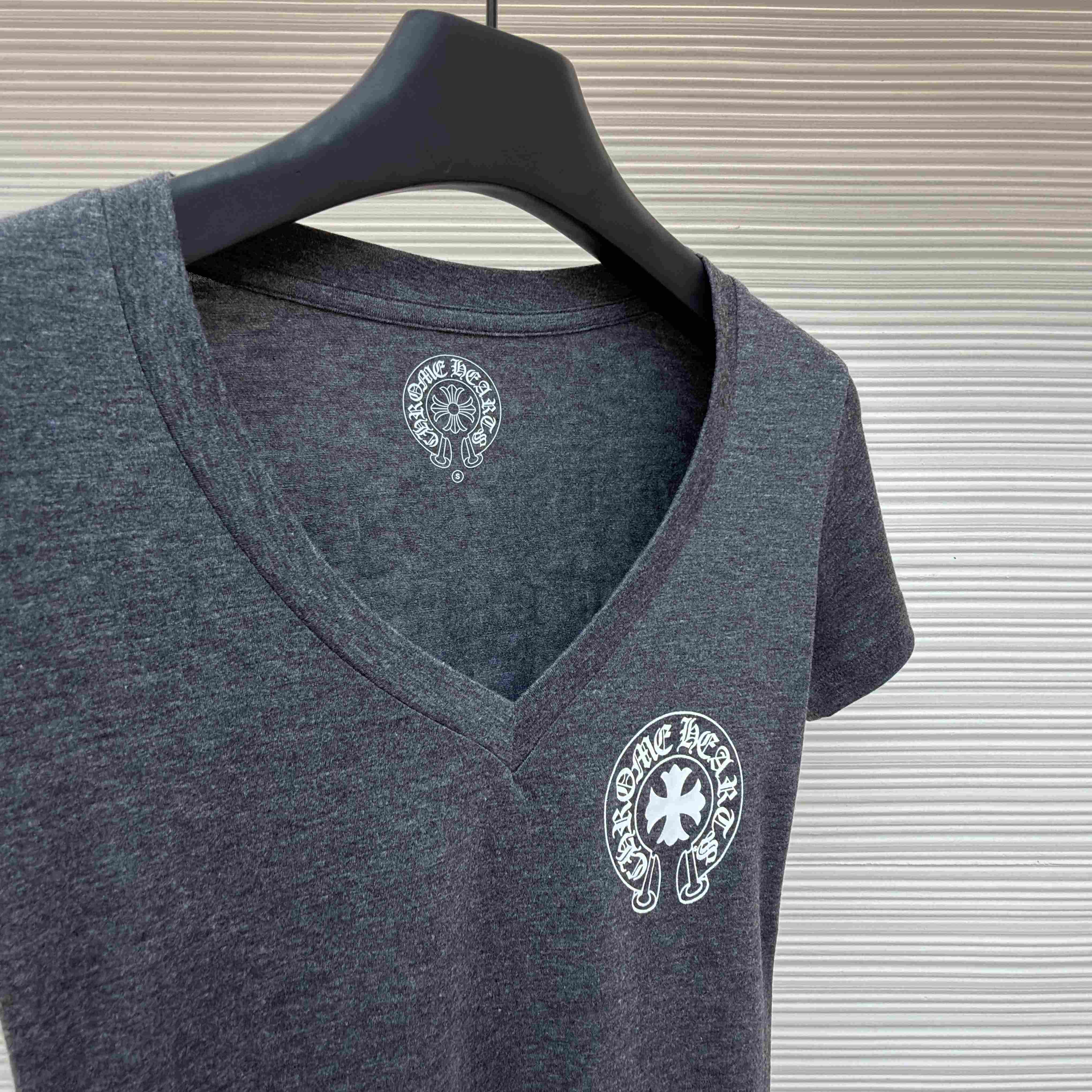 Chrome Hearts V-Neck T-Shirt 'Grey' - FashionPlug