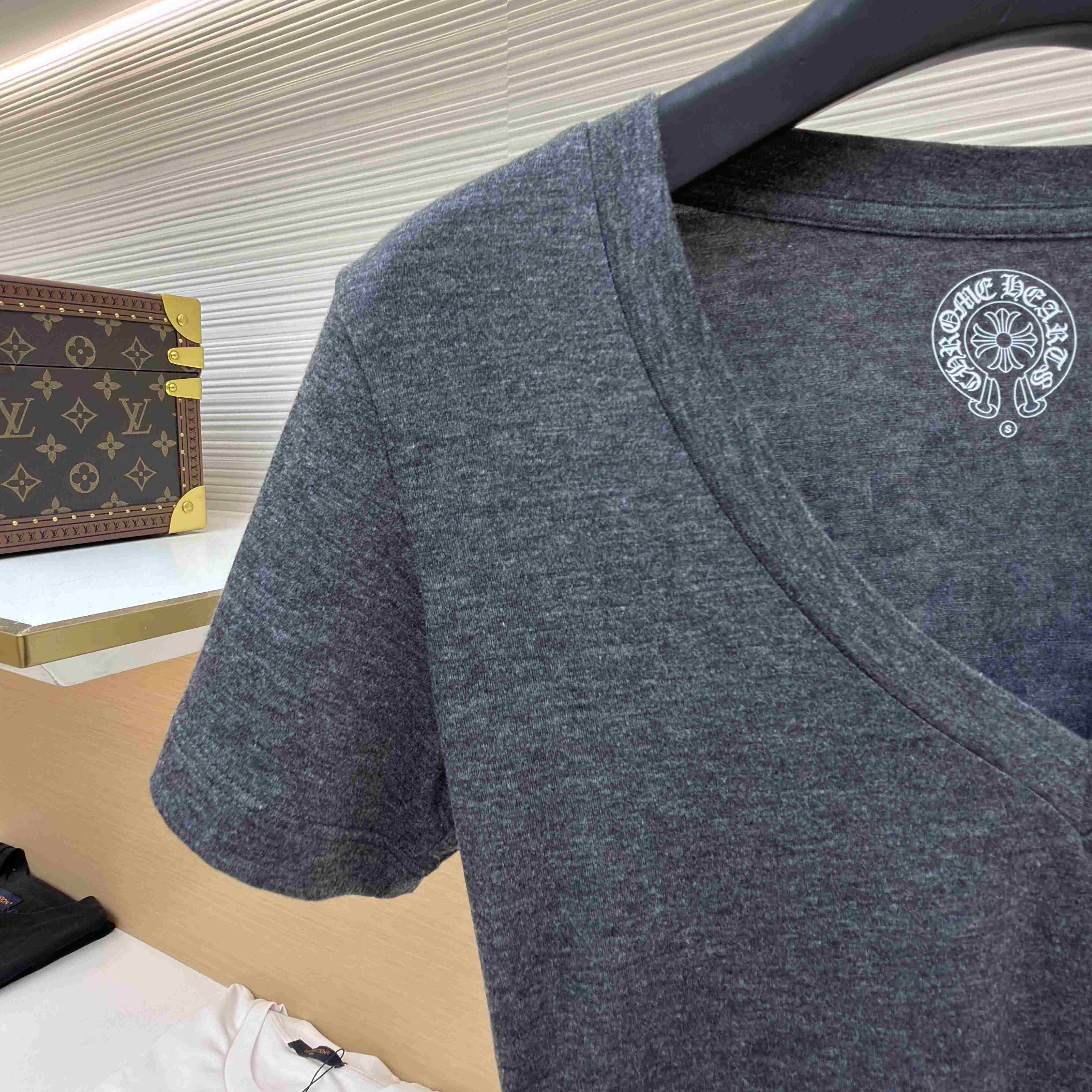 Chrome Hearts V-Neck T-Shirt 'Grey' - FashionPlug