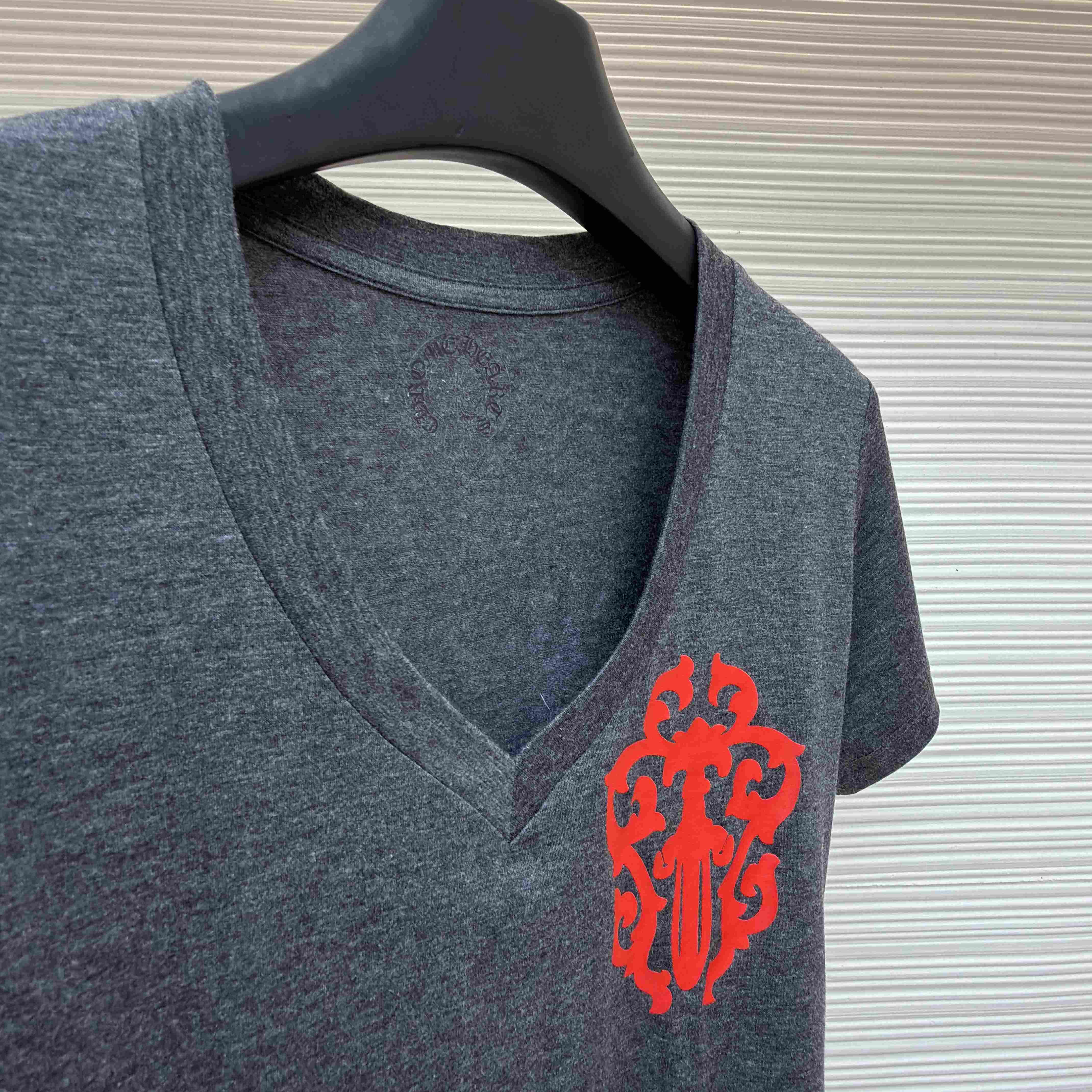 Chrome Hearts V-Neck T-Shirt 'Grey' - FashionPlug