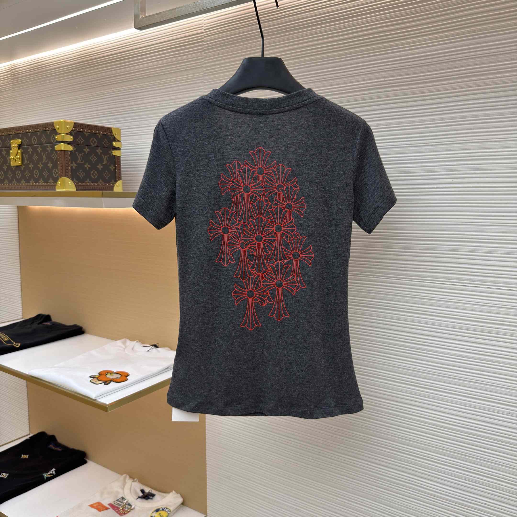Chrome Hearts V-Neck T-Shirt 'Grey' - FashionPlug