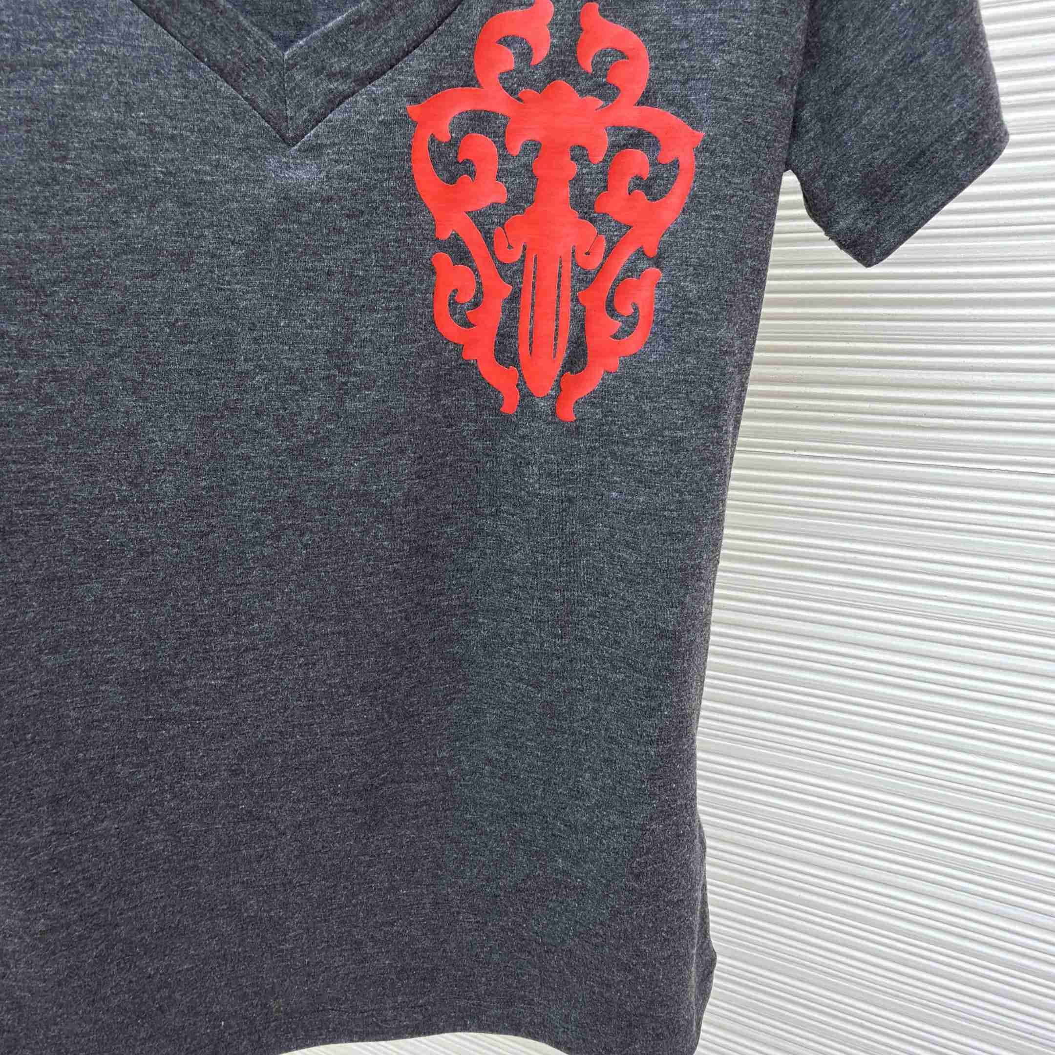 Chrome Hearts V-Neck T-Shirt 'Grey' - FashionPlug