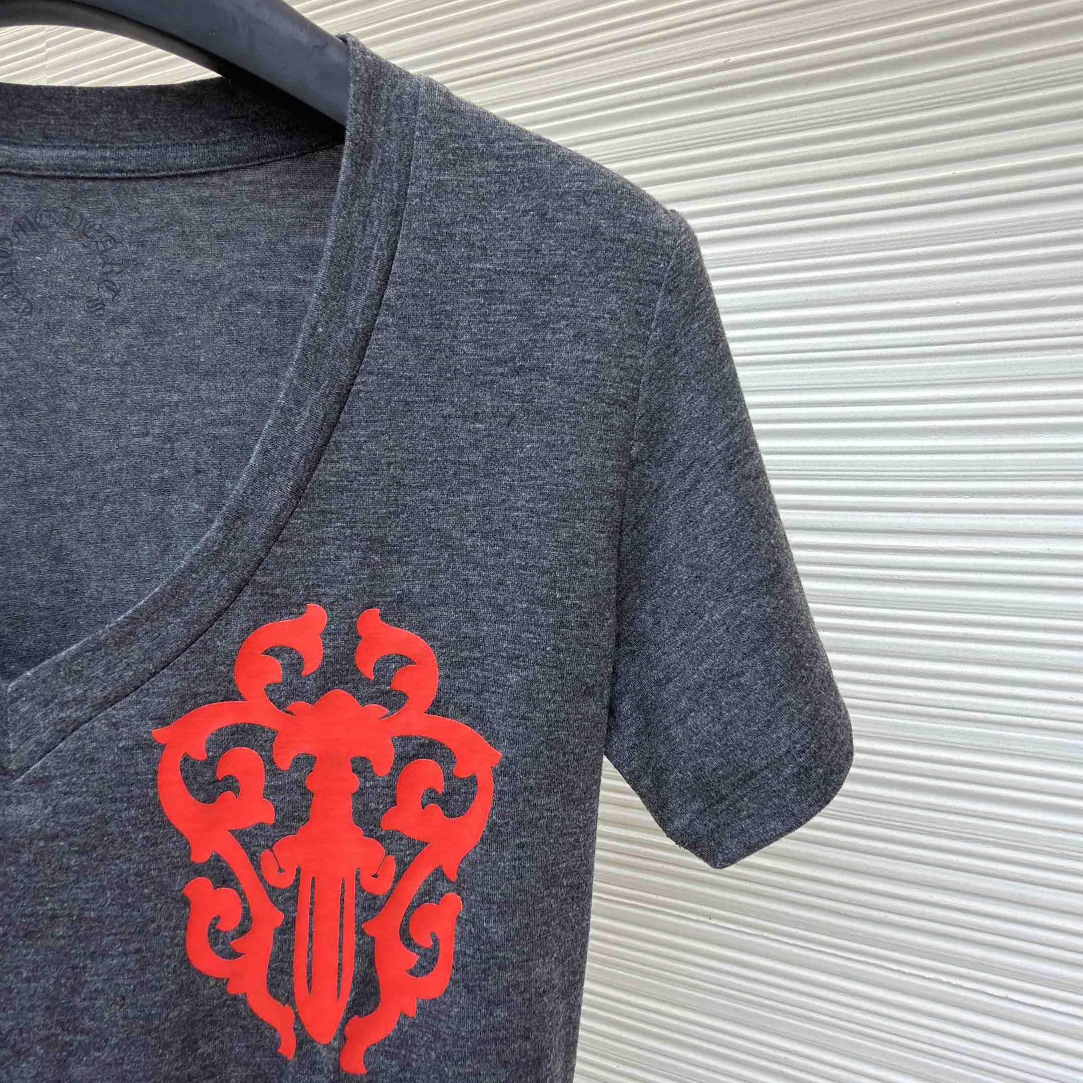 Chrome Hearts V-Neck T-Shirt 'Grey' - FashionPlug