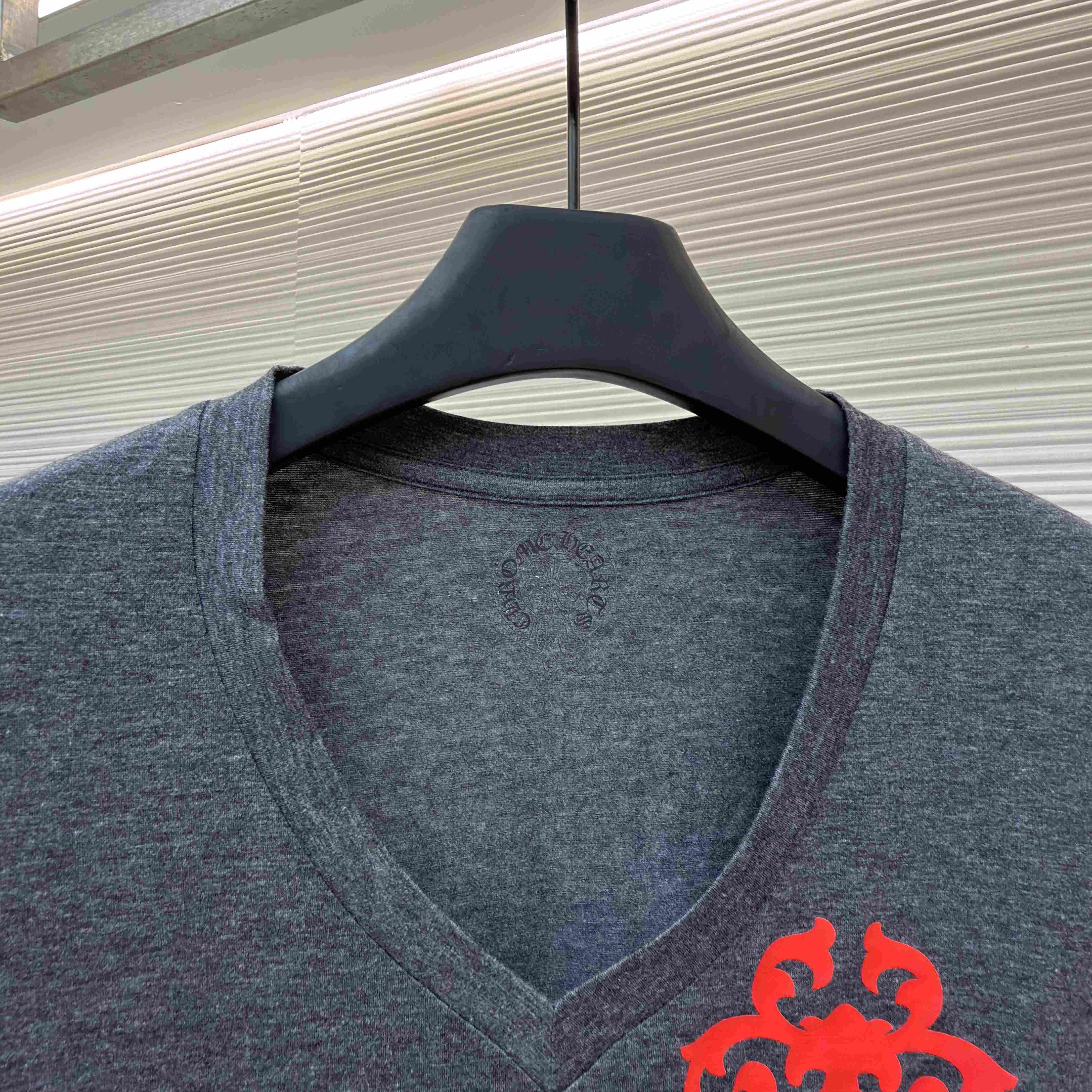 Chrome Hearts V-Neck T-Shirt 'Grey' - FashionPlug