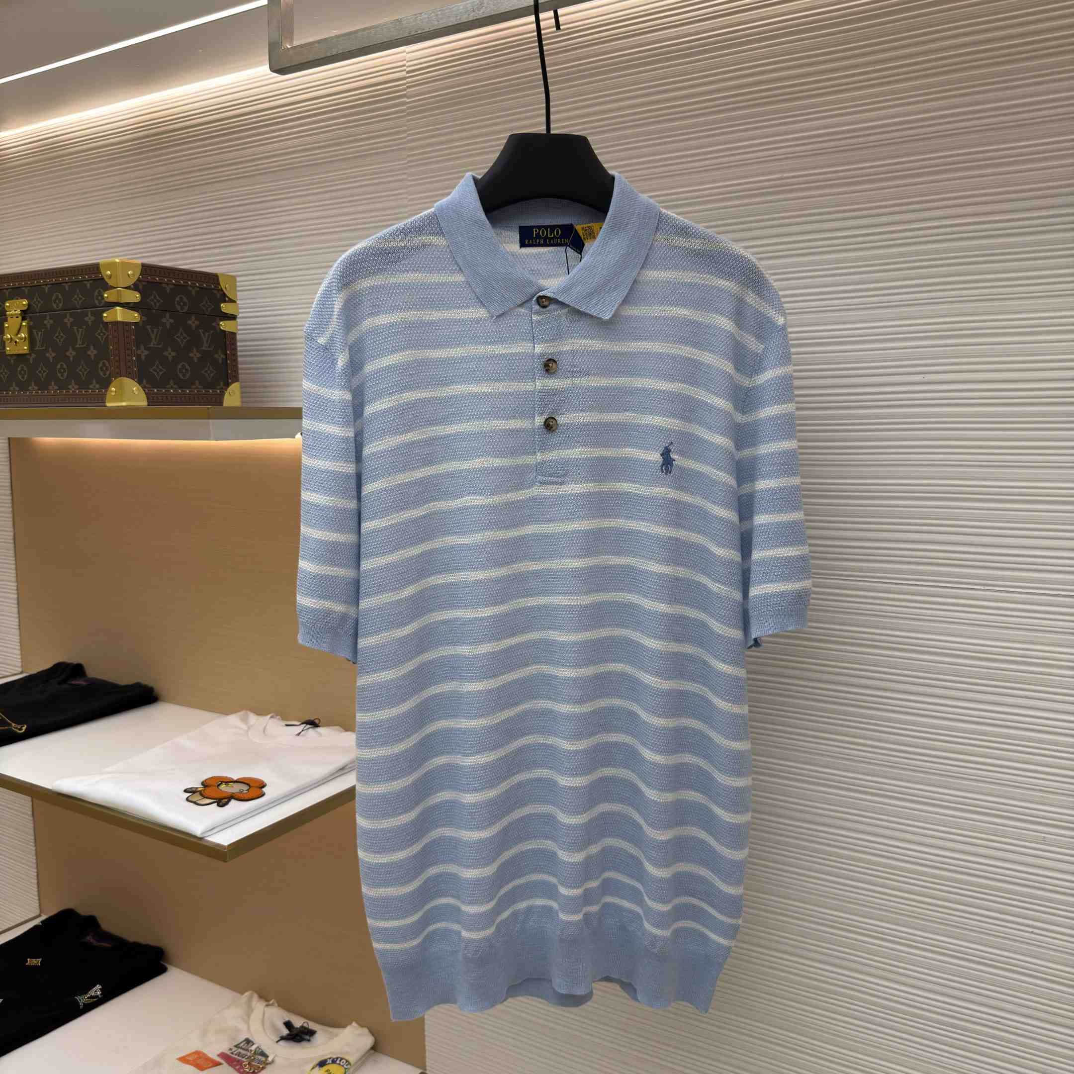 Ralph Lauren Striped Cotton-Linen Polo Sweater - FashionPlug