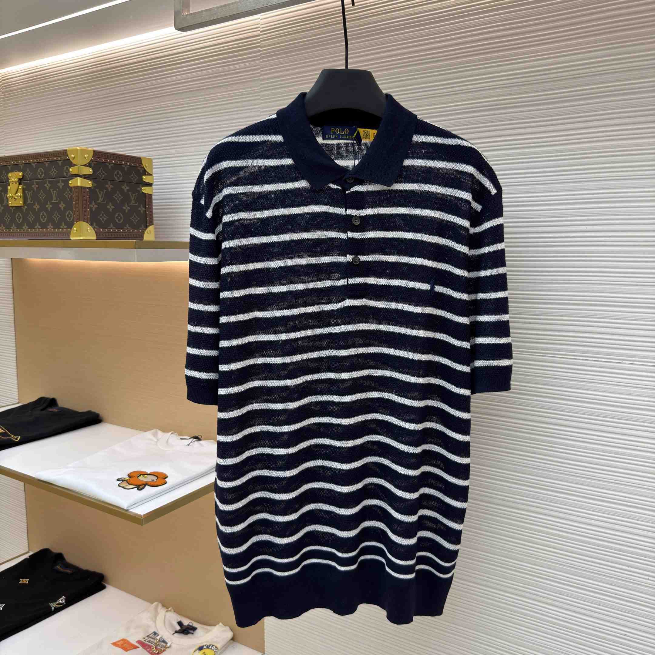 Ralph Lauren Striped Cotton-Linen Polo Sweater - FashionPlug
